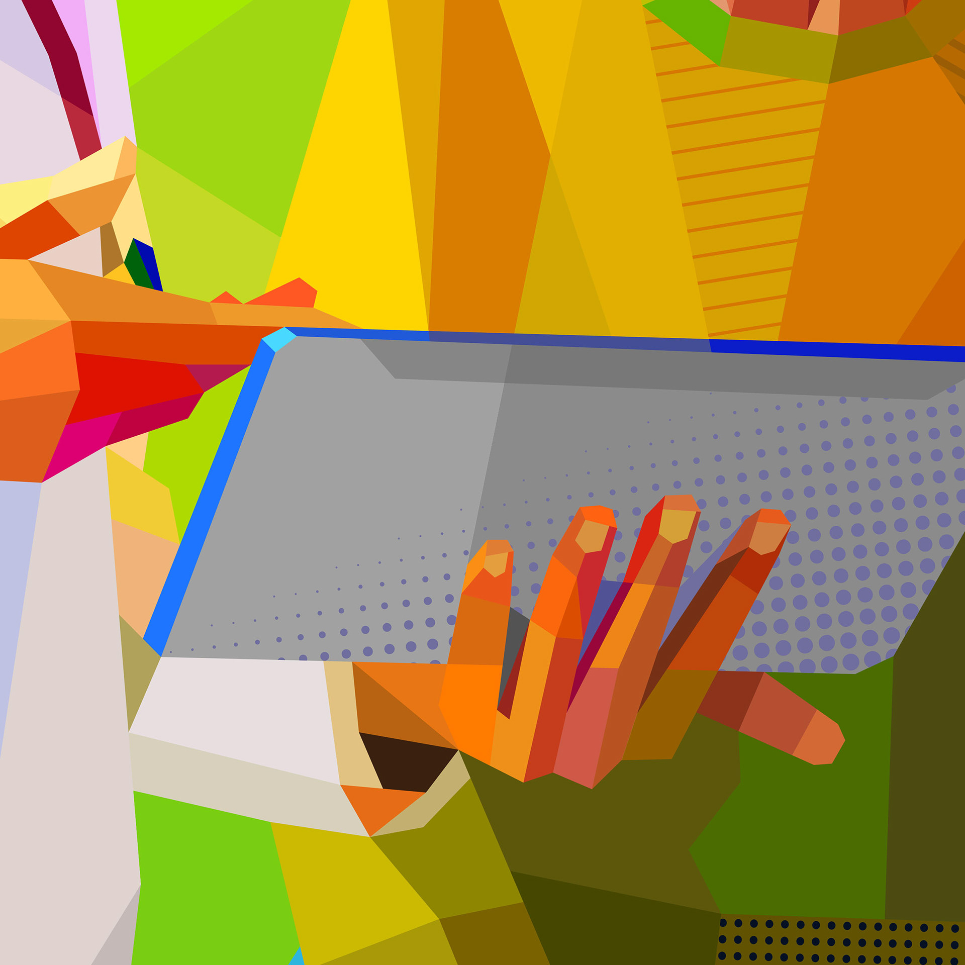 Colorful digital montage in Neofuturist illustration style for corporate art