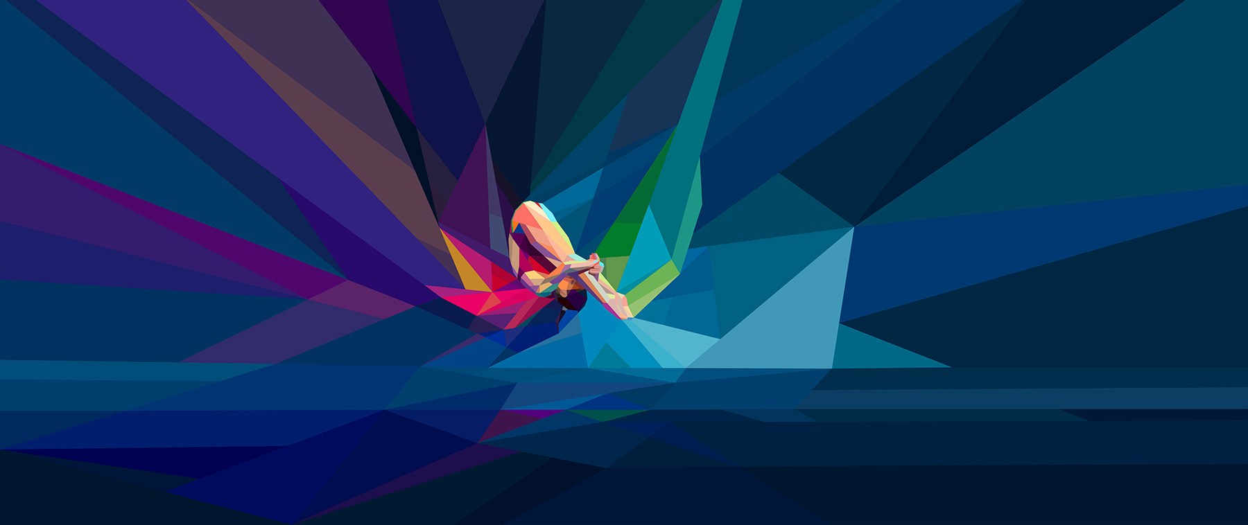 Panoramic illustration of Diving Championship digital mural for Olympic Games