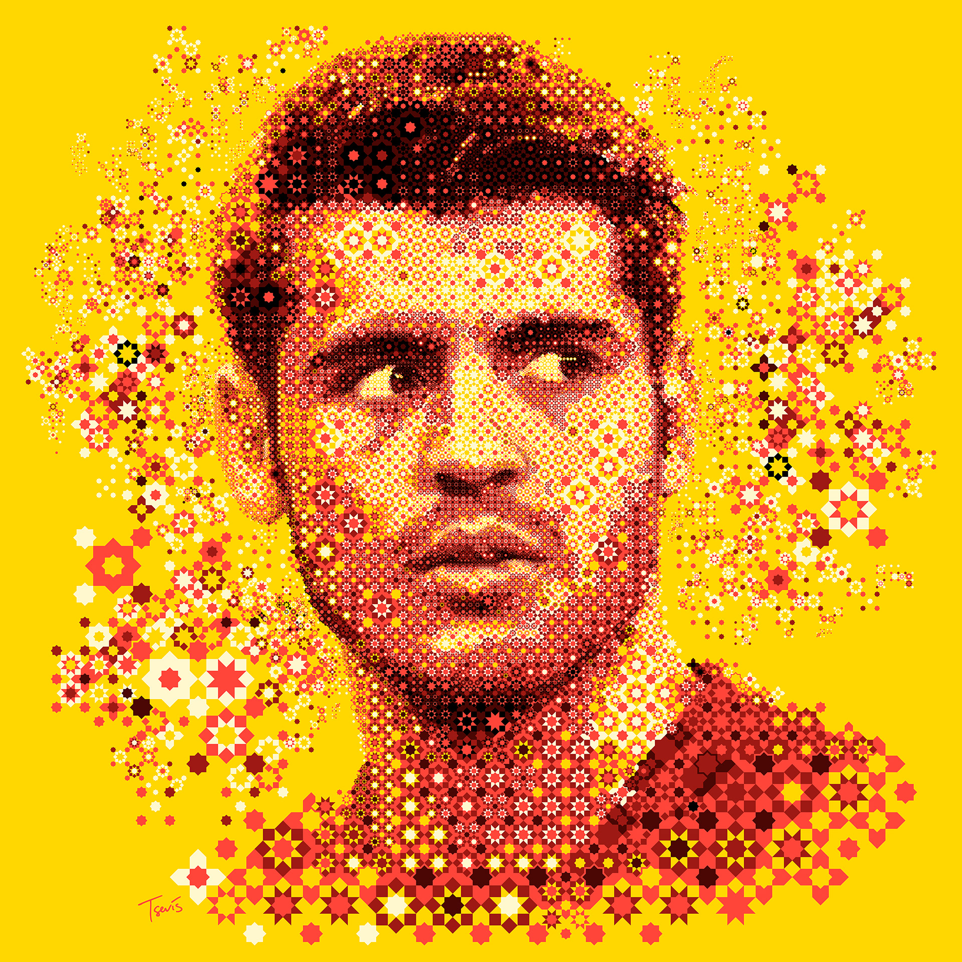 Footballer digital mosaic made from Arabic geometric patterns, Alvaro Morata portrait art for global event