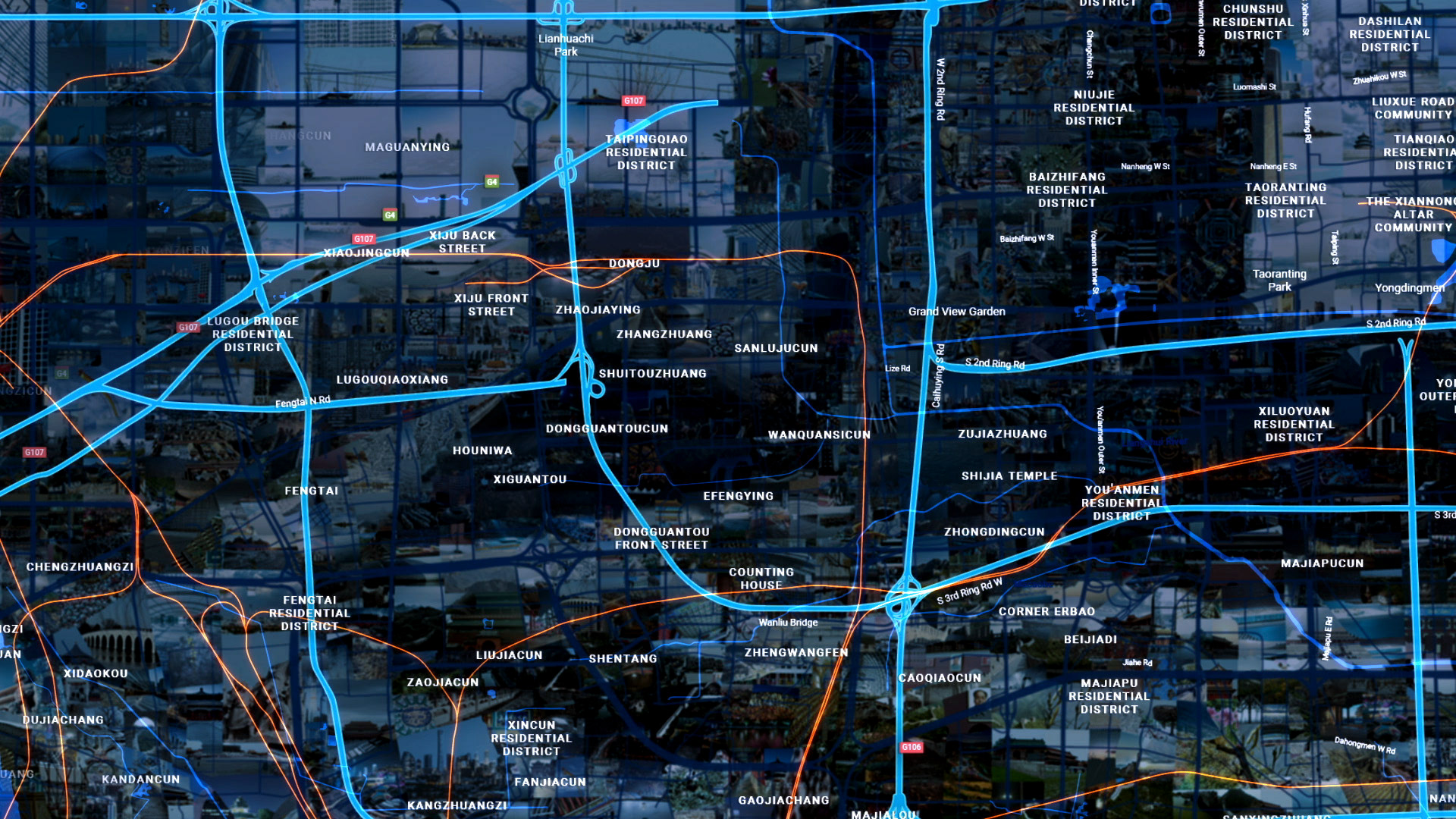 Detail of digital map mosaic from animation for television campaign