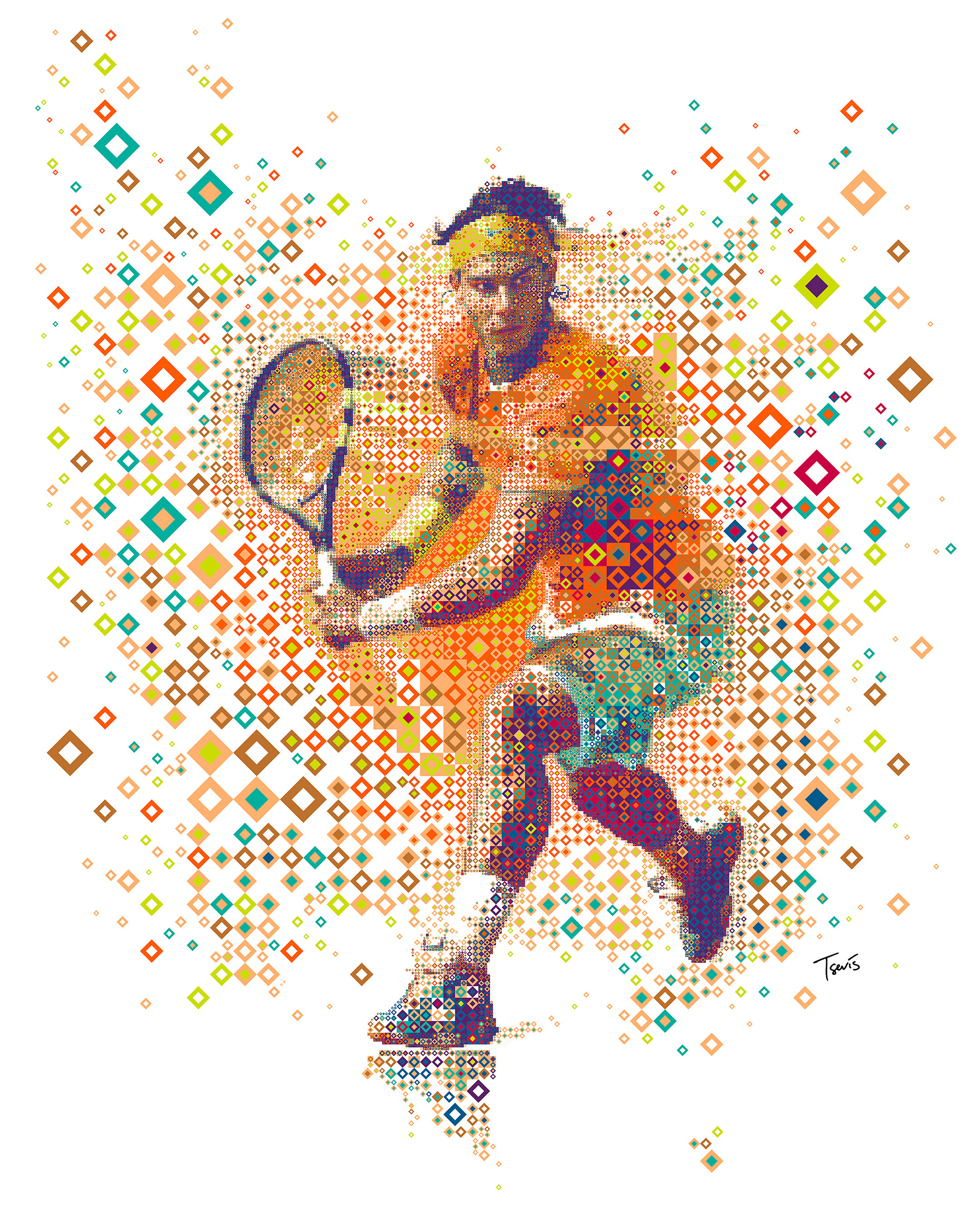Rafa Nadal portrait in digital color mosaic