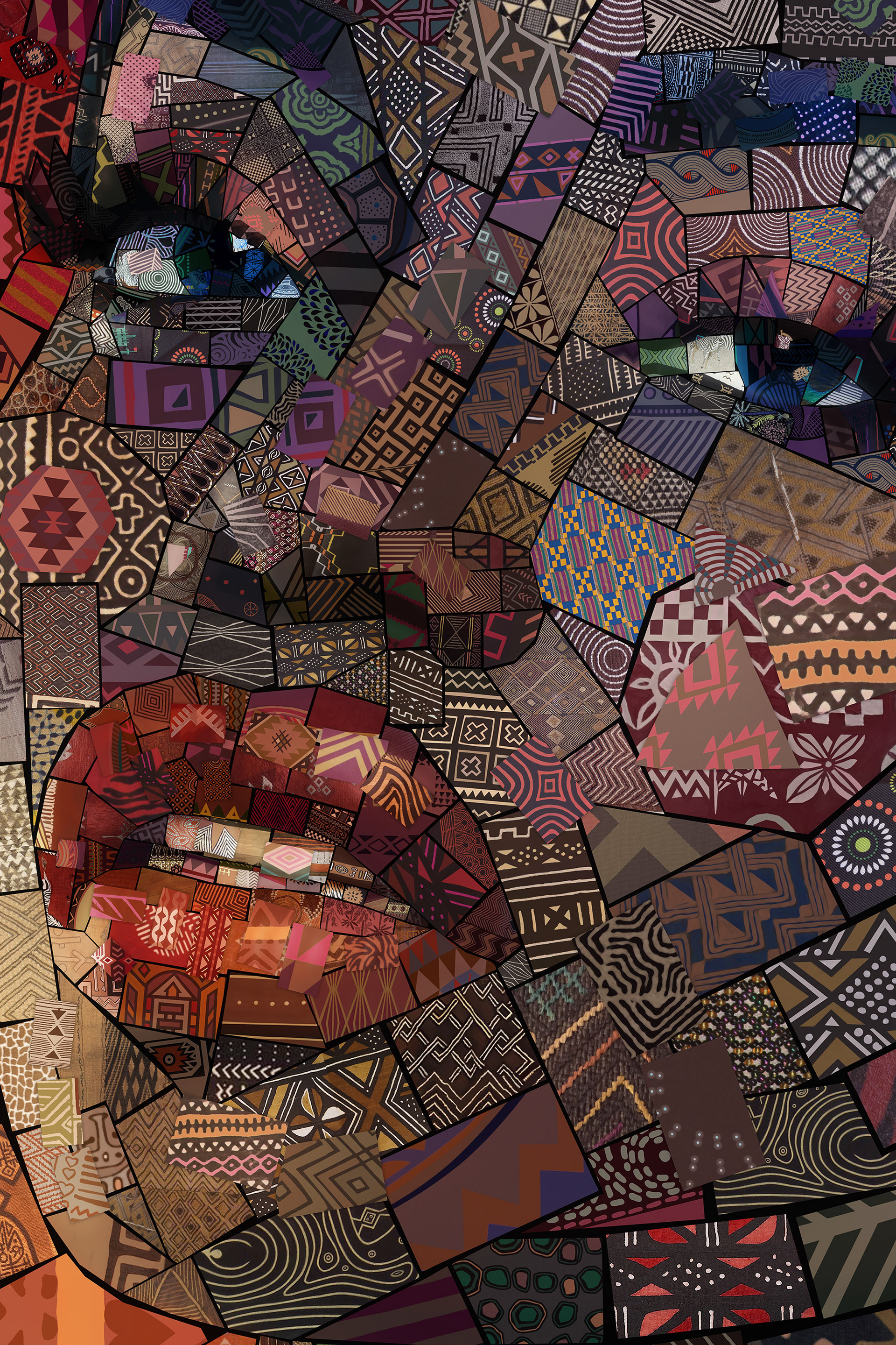 Dark skin woman portrait in a mosaic patterns