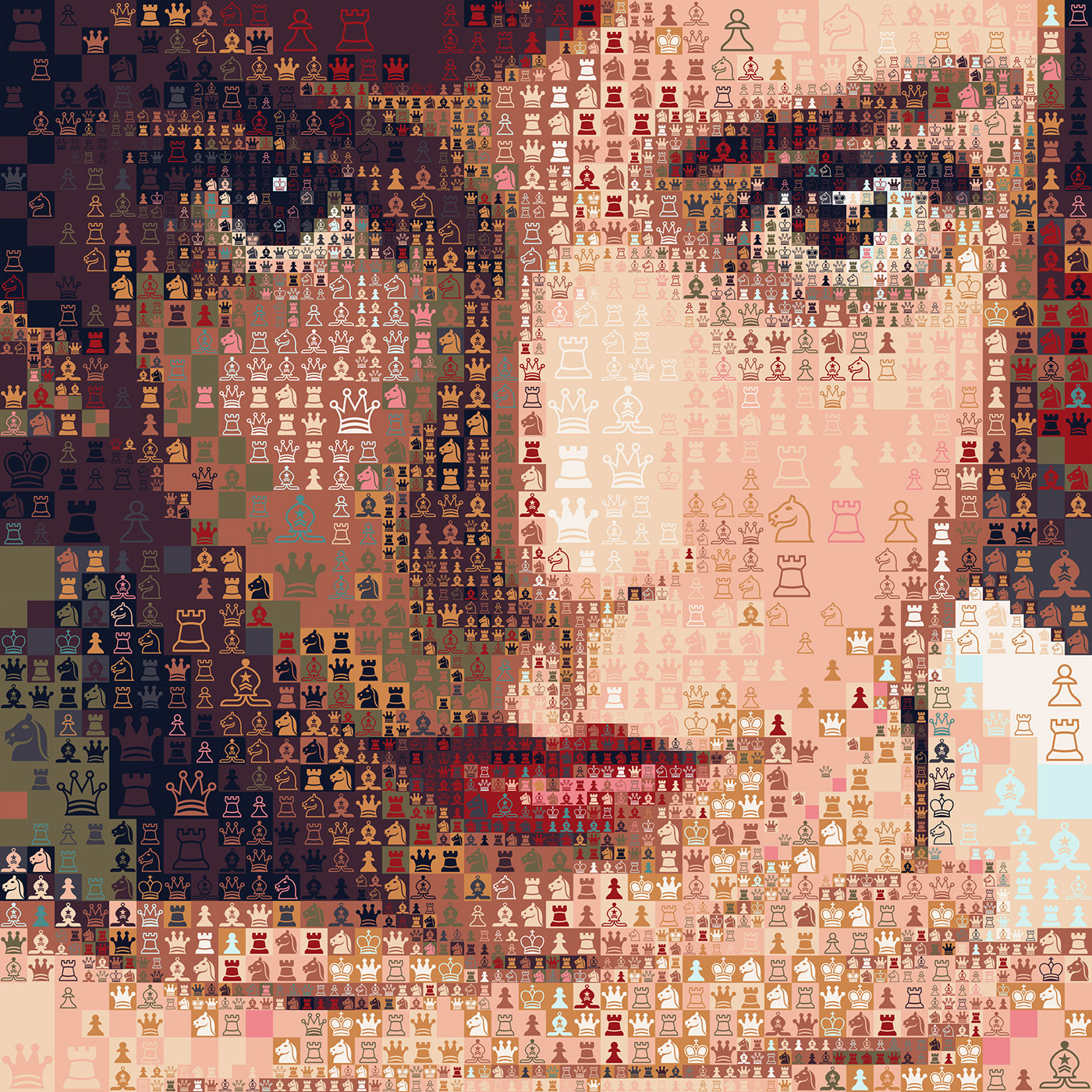 Anya Taylor look, a digital portrait made from chess, a contemporary mosaic