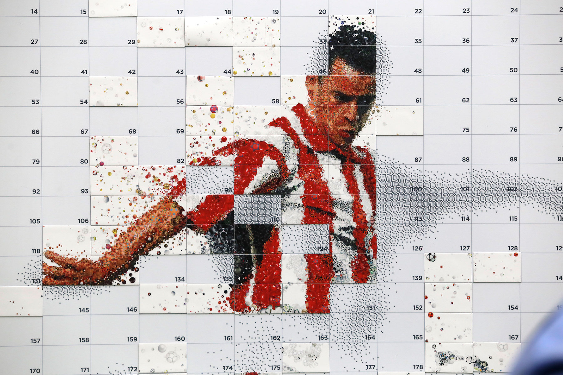 Football player mosaic, Stelios Giannakopoulos, made from millions of football balls for an interactive event