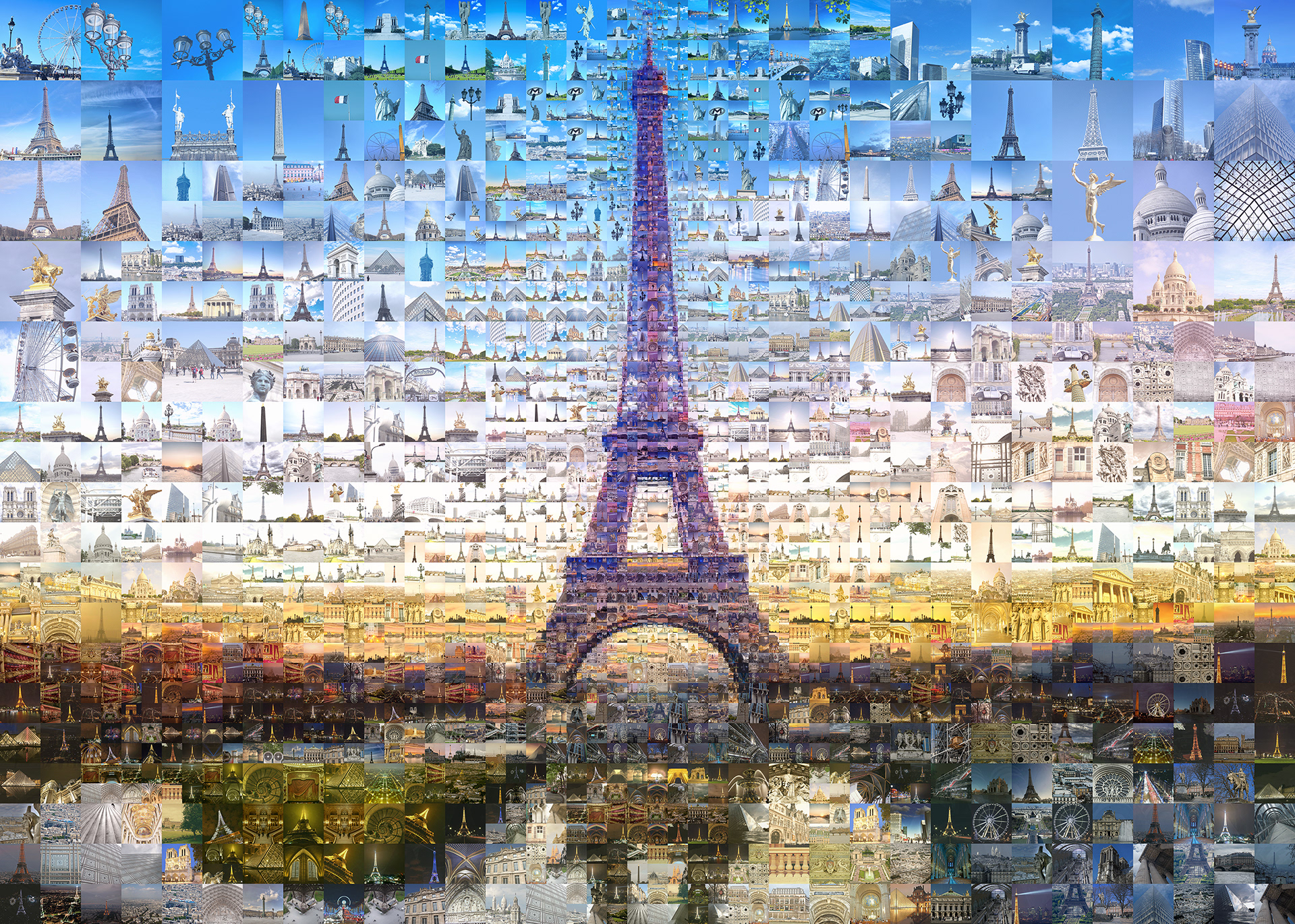 La Tour Eiffel in a mosaic art for puzzle game, City photomosaic
