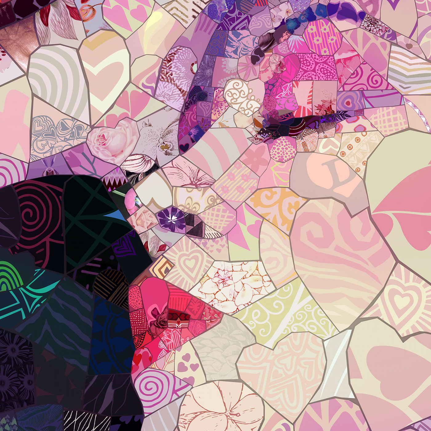 Diana Ross in mosaic art, face detail, music digital illustration