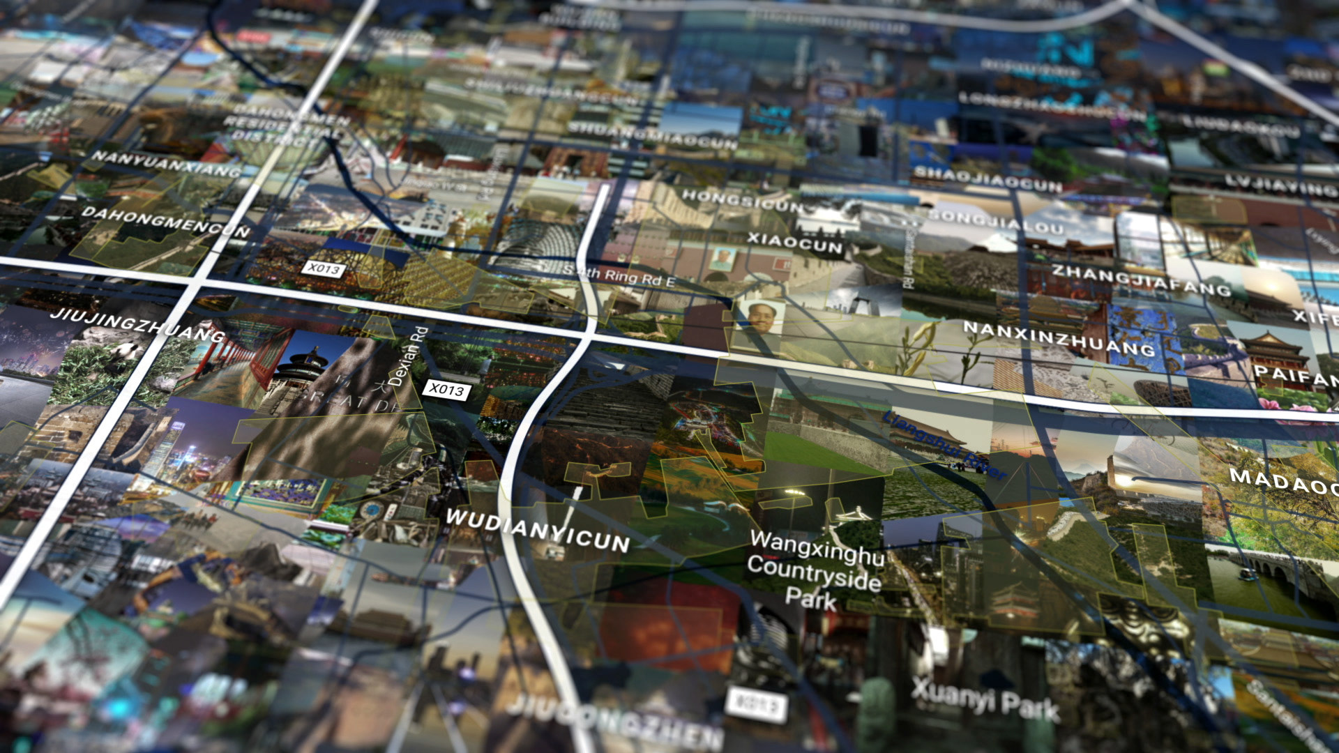 Map-based mosaic of Beijing City, illustration for global promo