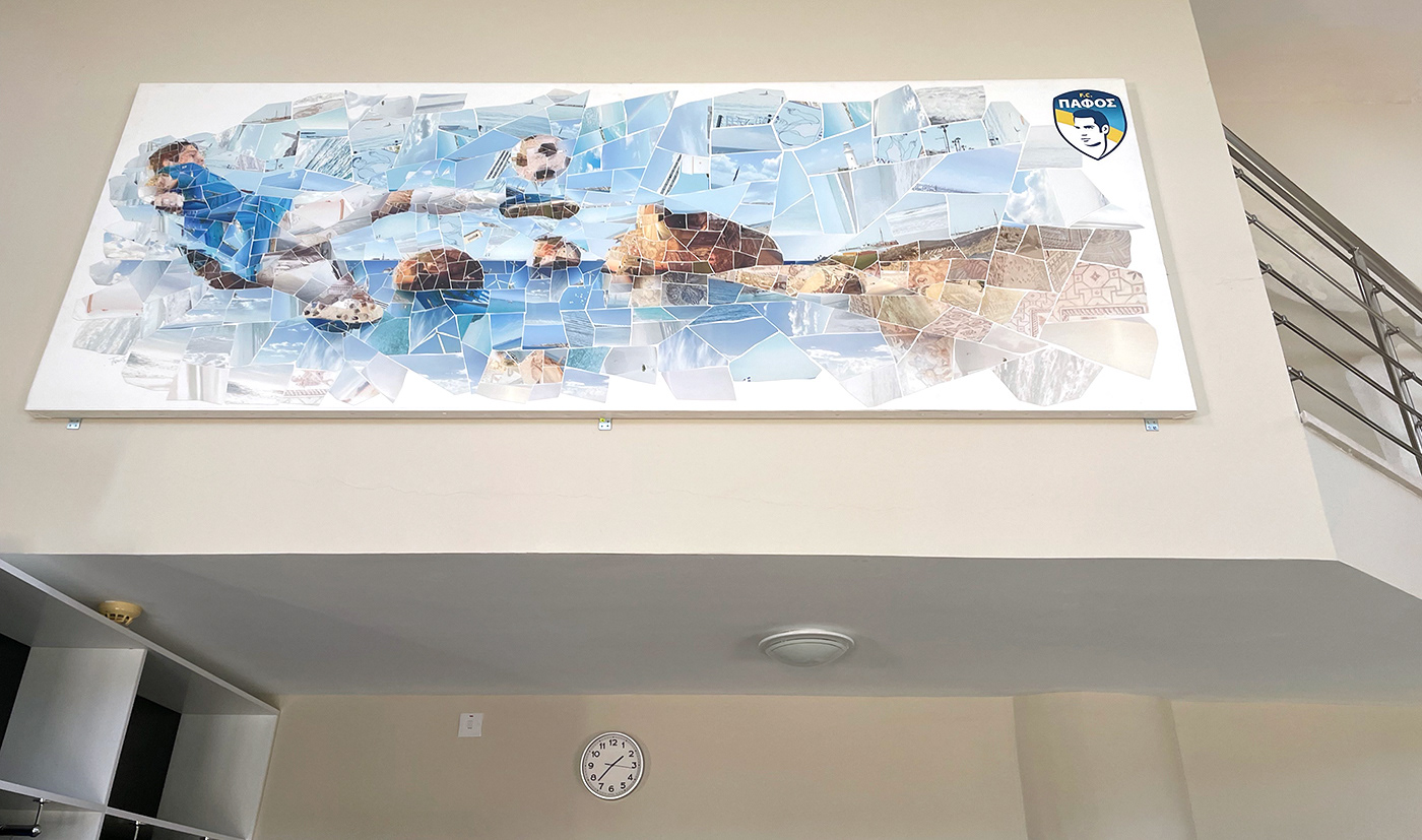 Wall artwork in a Football Club shop, mosaic on canvas