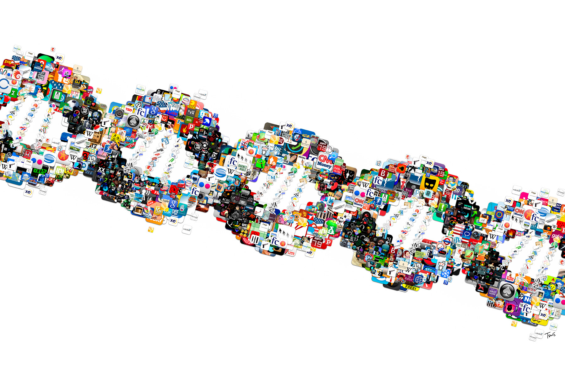 Mosaic DNA of iPhone applications icons, editorial illustration art