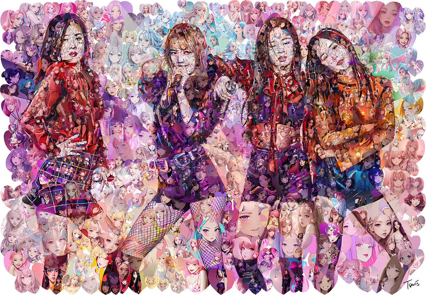 Blackpink anime, Digital collage, Global influence art