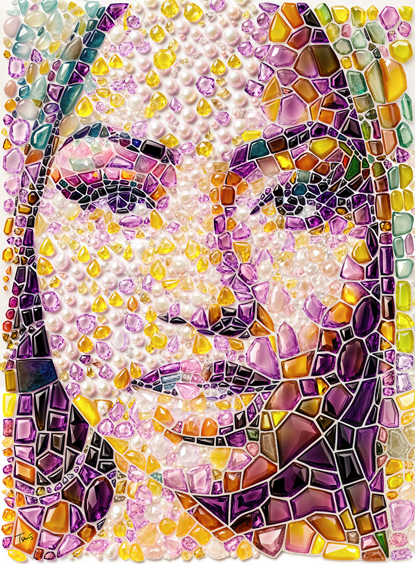 Nicki Minaj portrait in jewels, Mosaic illustrations