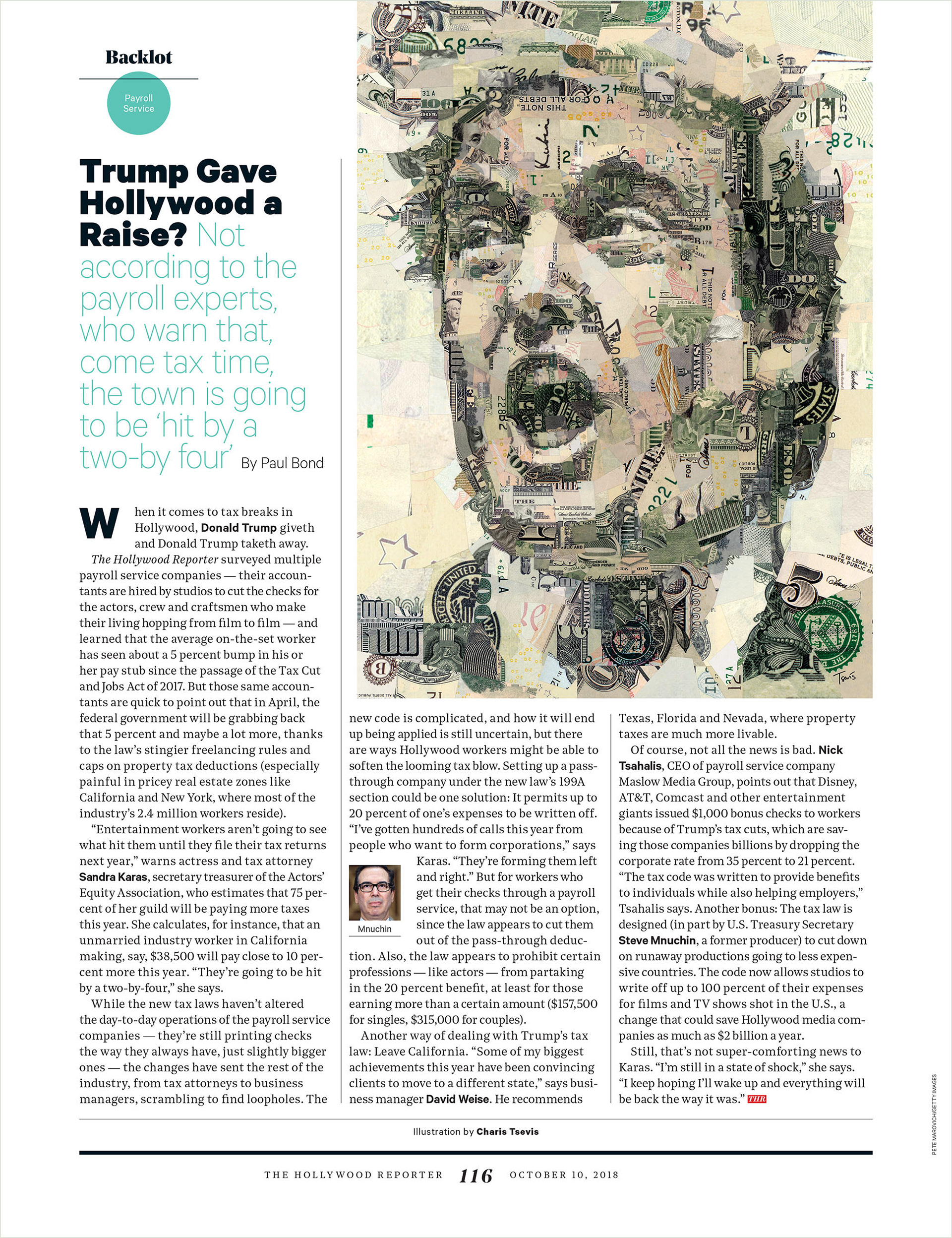 Donald Trump portrait, article illustration in The Hollywood Reporter