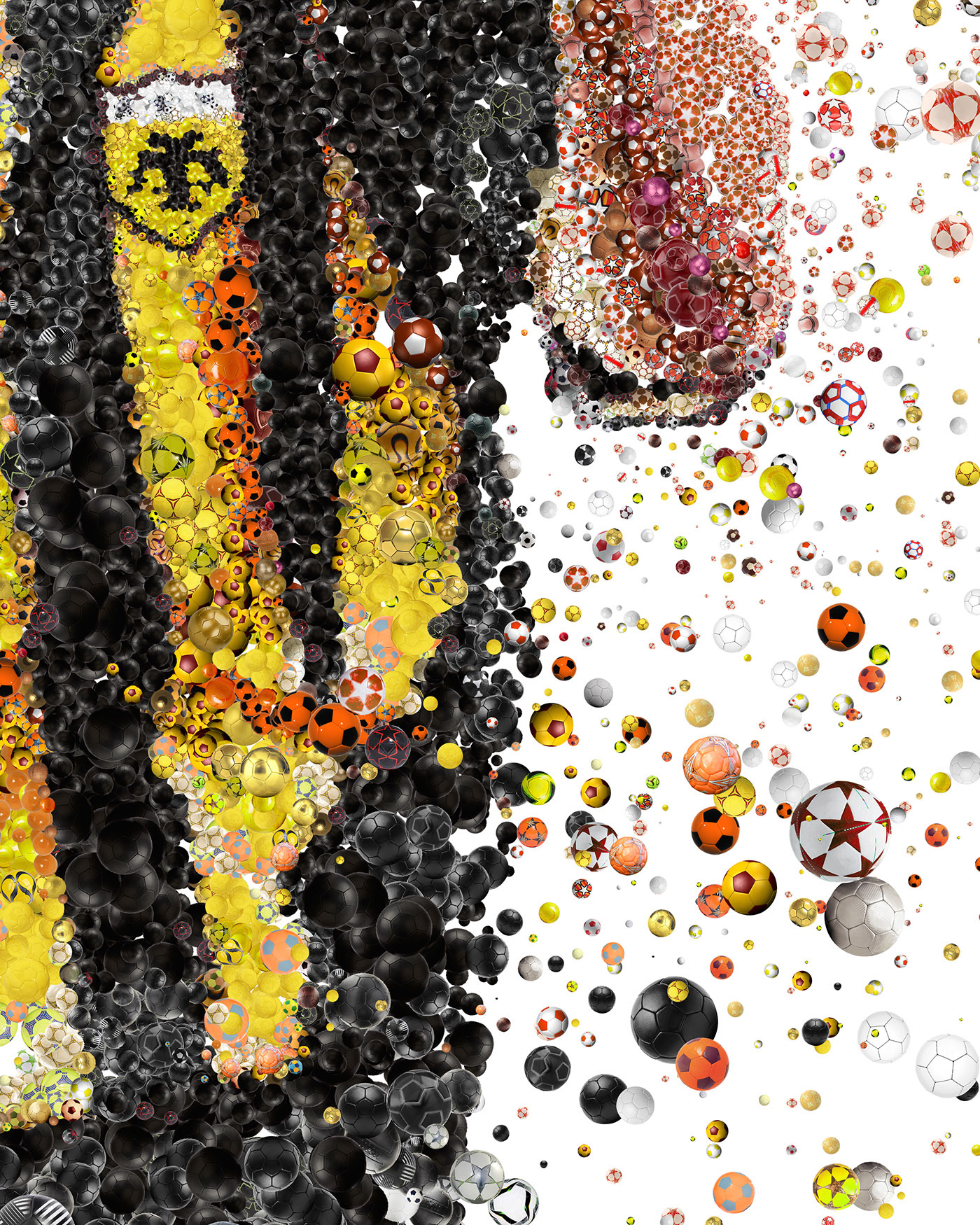 Detail of AEK footballer digital illustration made of thousands of balls