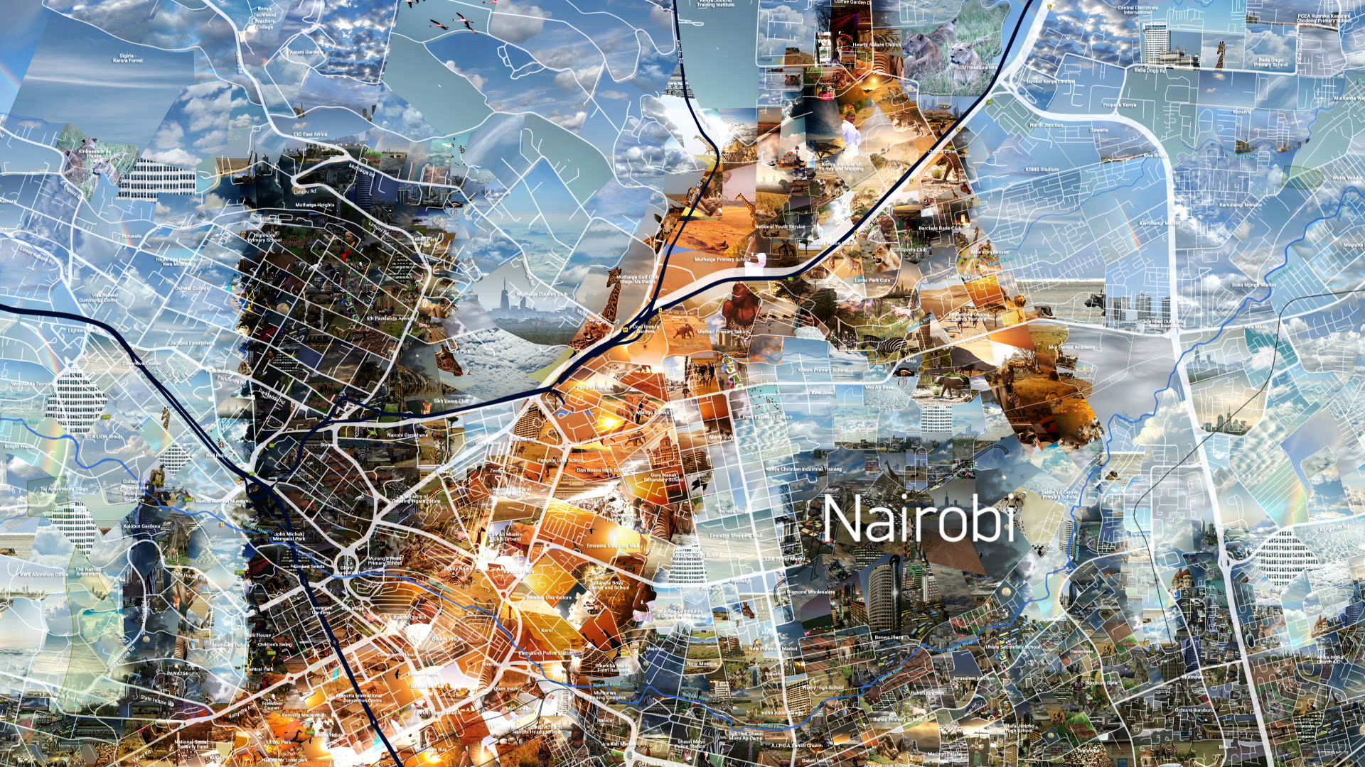 Map-based digital mosaic of Nairobi for CGTN promo
