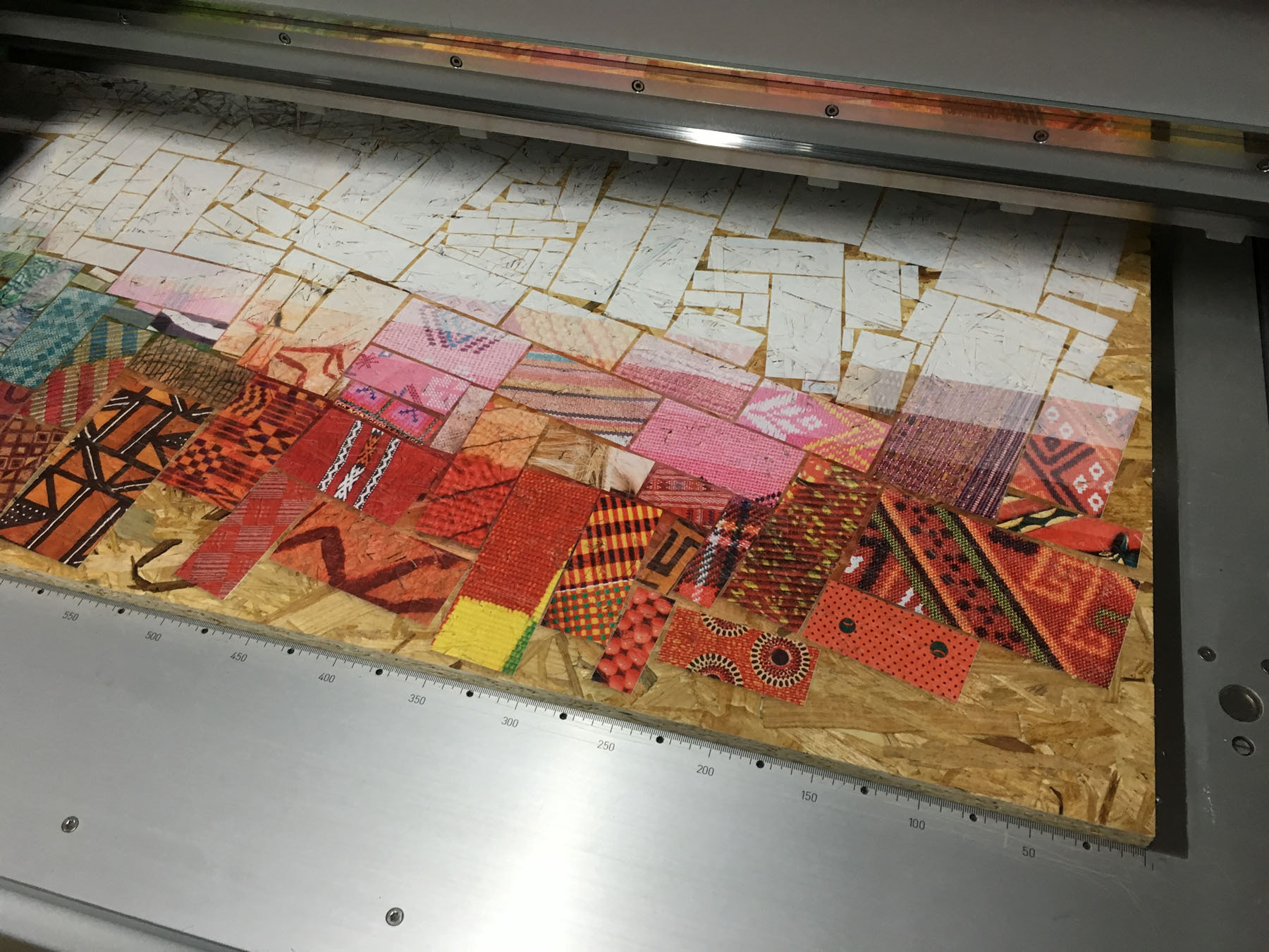African artworks, print on wood with Leather and skin elements, digital mural