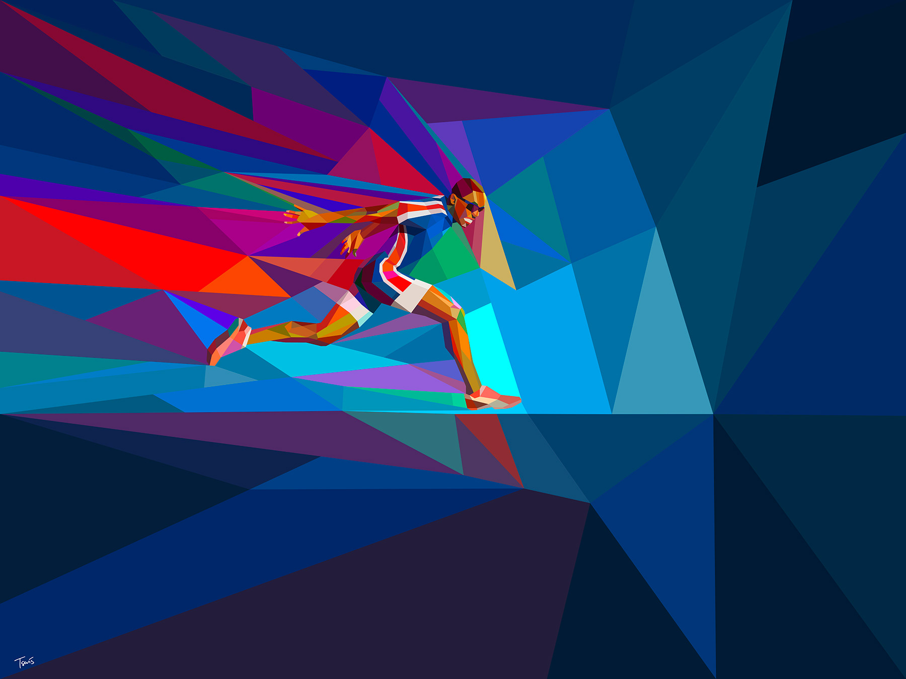 Olympic runner neo-futuristic digital illustration