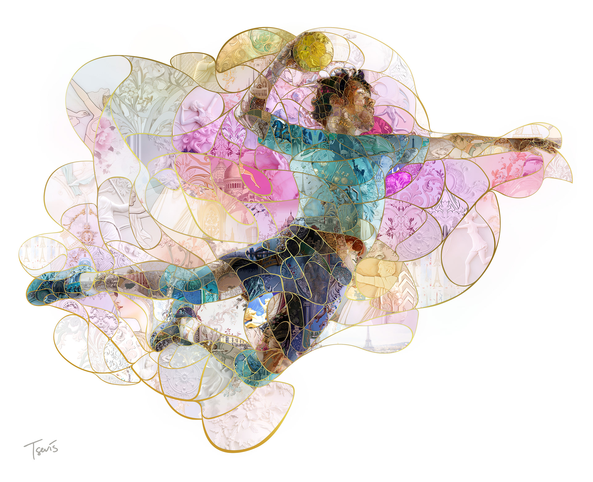 Handball digital sport illustration, Olympic art mosaic of Paris art history