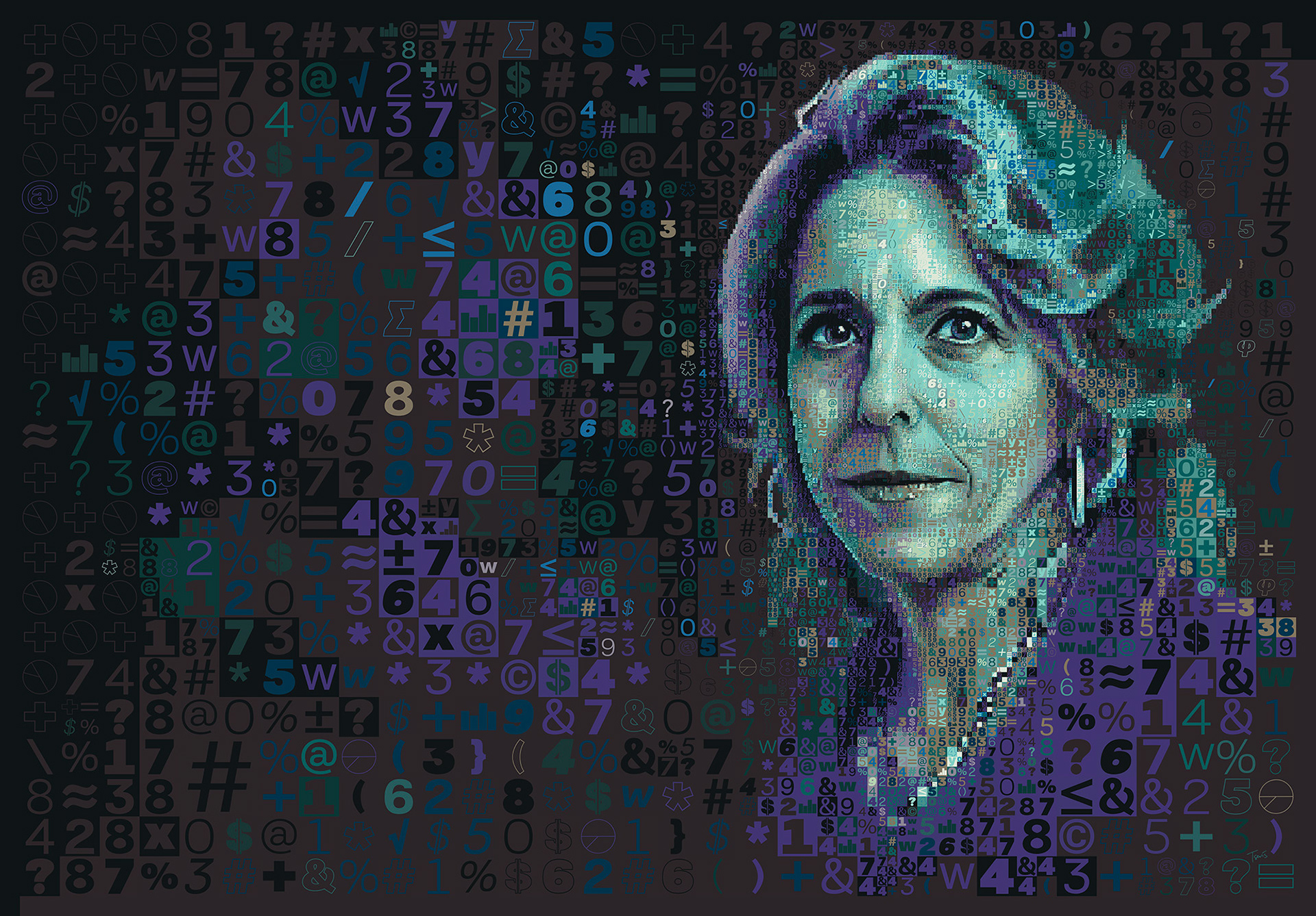 Mosaic portrait of Corcoran CEO, Digital mosaic mural for editorial design