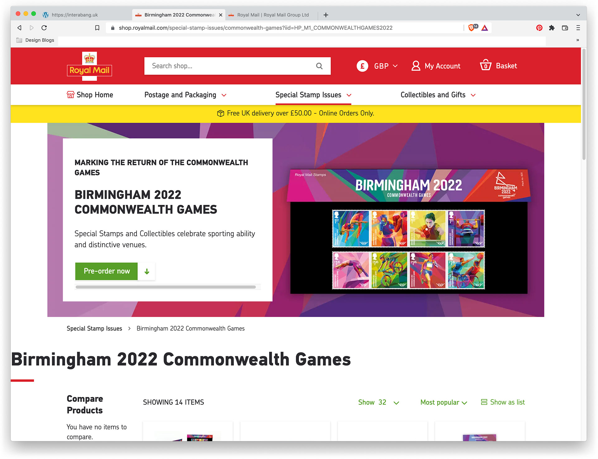 The Birmingham 2022 Commonwealth Games stamps, limited edition art stamps