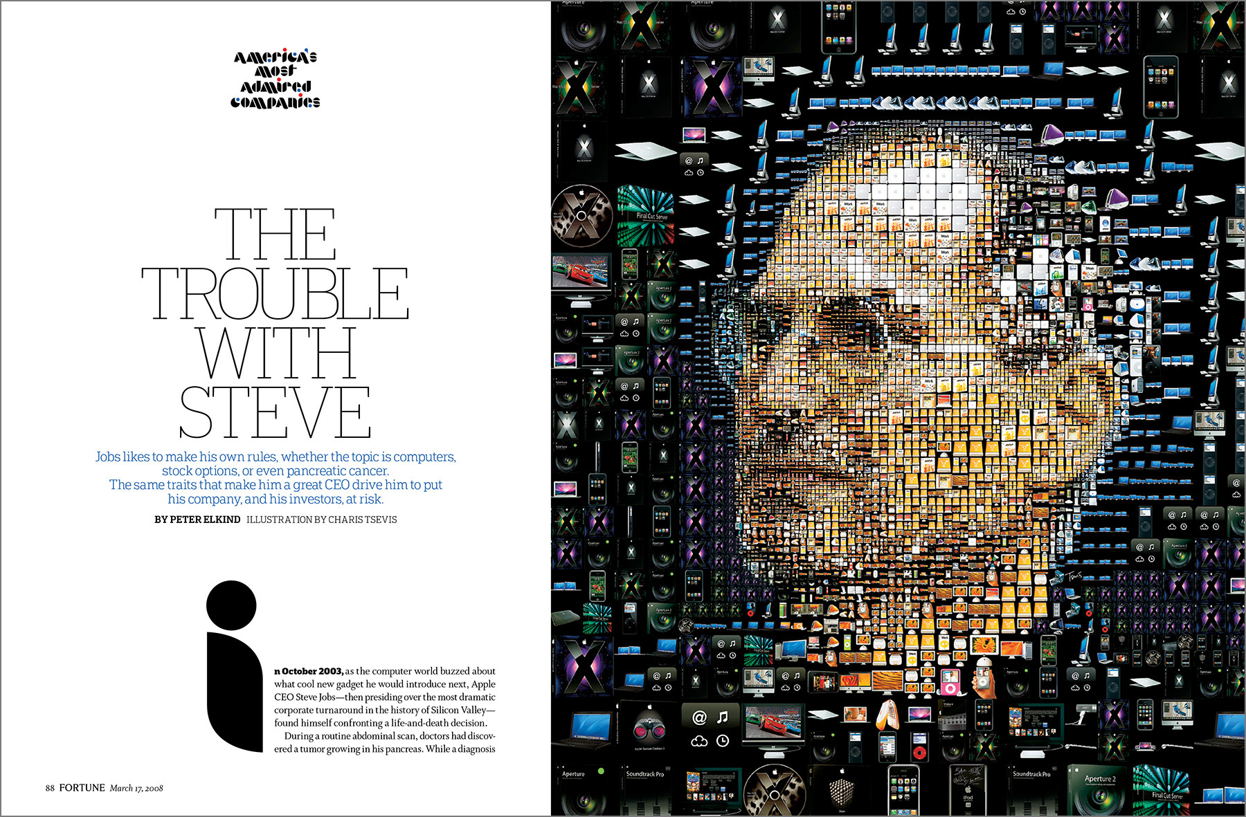 Magazine article illustration, portrait of Steve Jobs photo mosaic