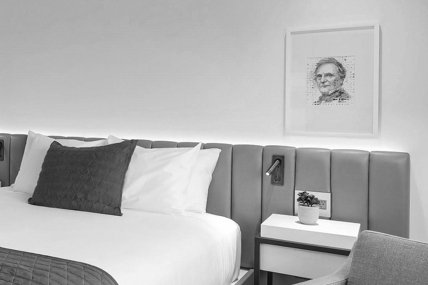 A mosaic portrait of computing pioneer to decorate the rooms of Hotel, wall art for hotels