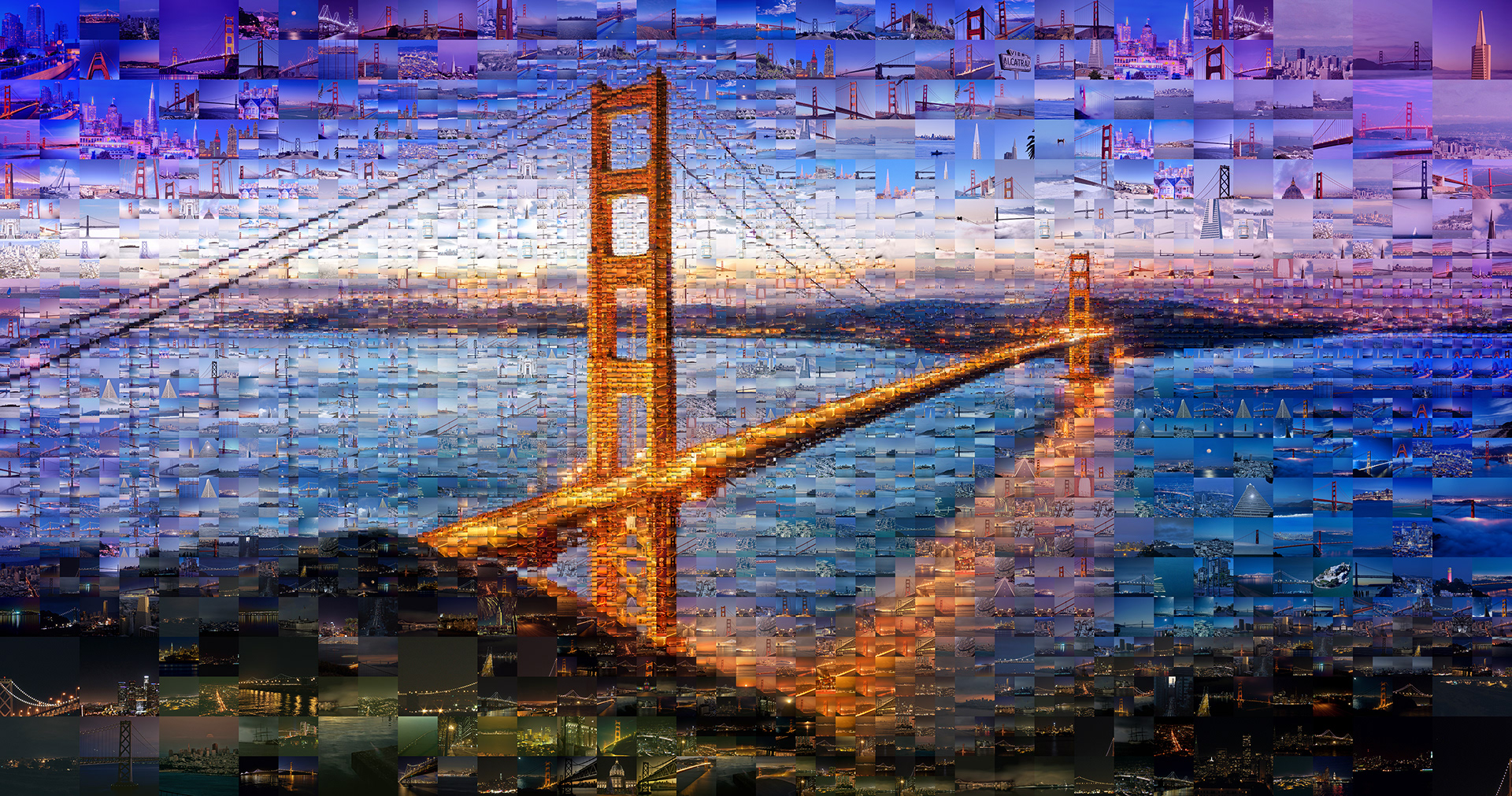 San Francisco Golden Gate Bridge as a wall art in a contemporary mosaic style