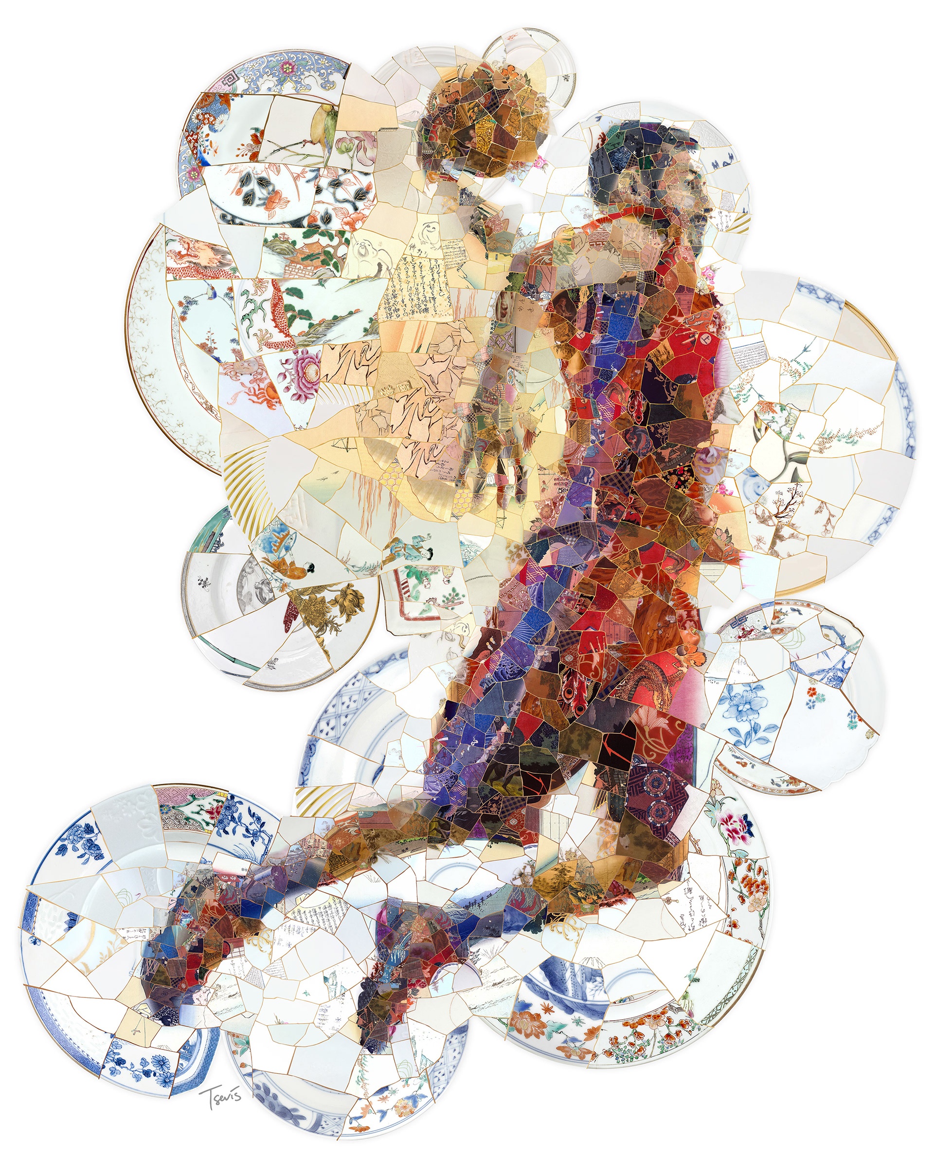 basketball kintsugi player, sports digital mosaic graphics