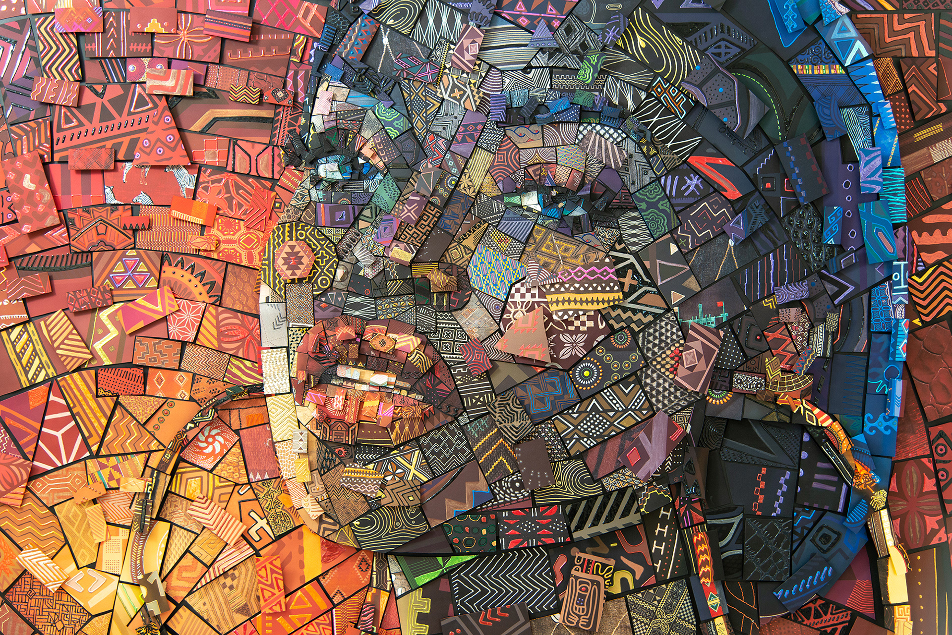 Handcrafted Singularis analog paper mosaic in a big art collage