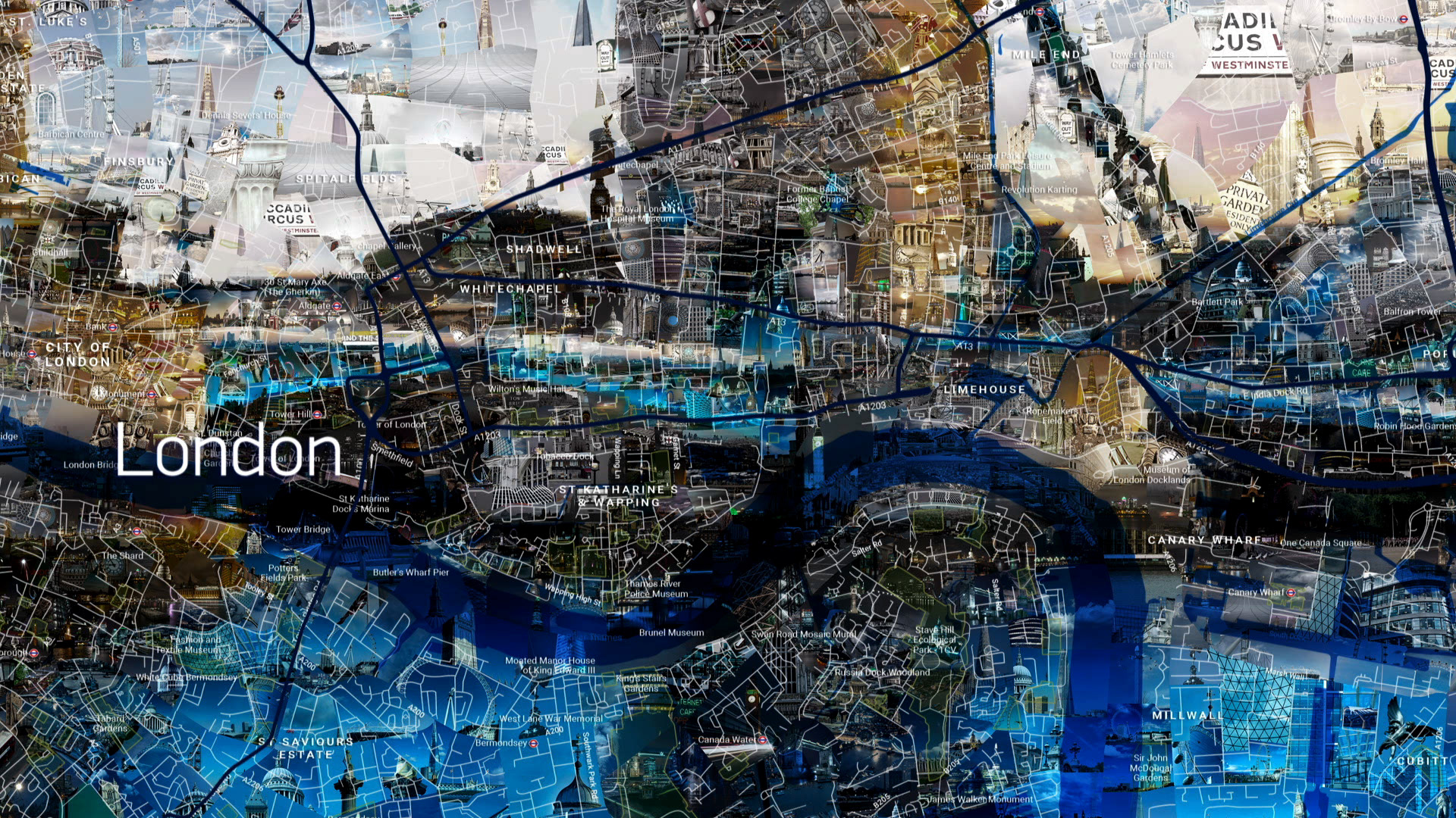 London city map mosaic illustration, digital mural art