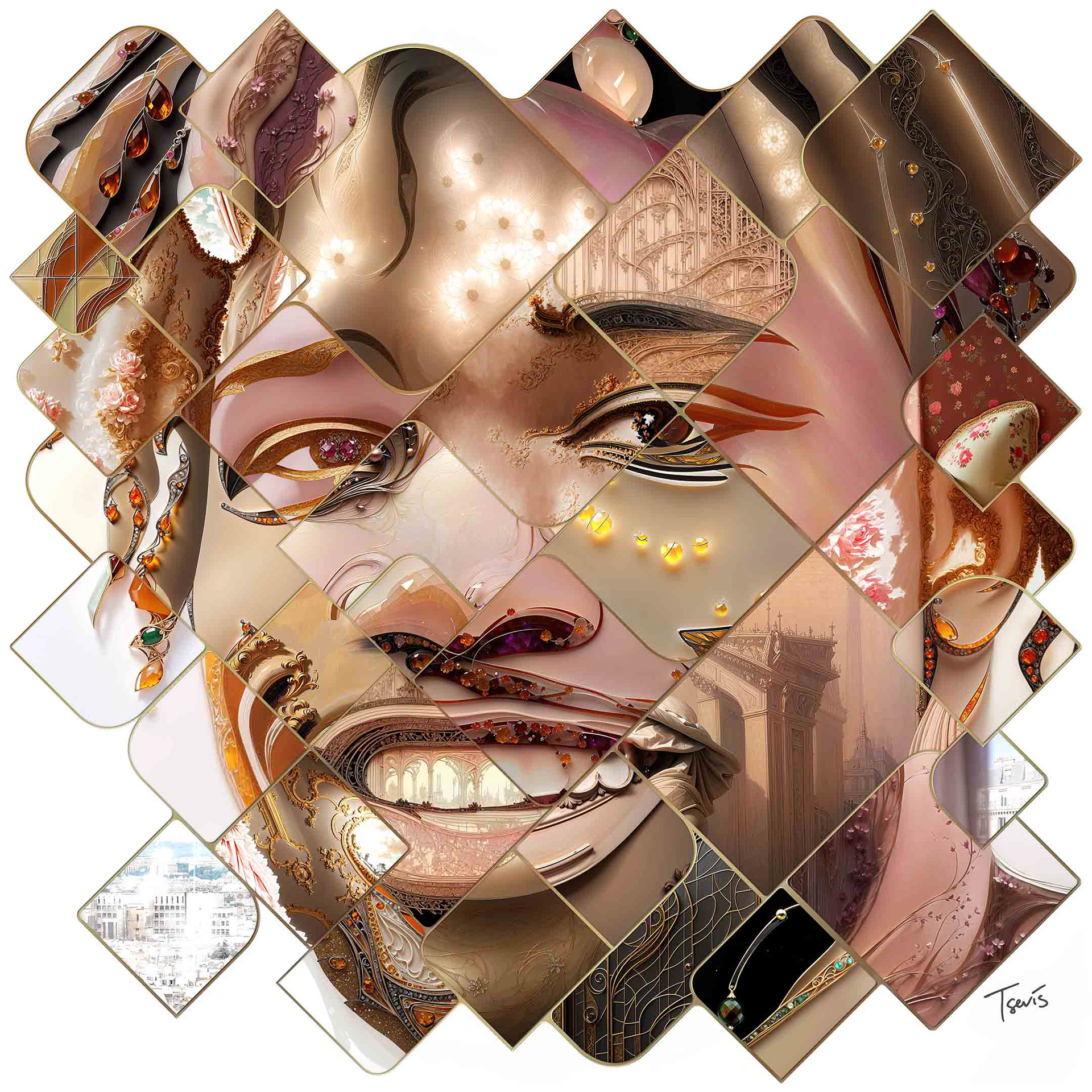 Mosaic portrayal of Noah Lyles sports art illustration for Olympics