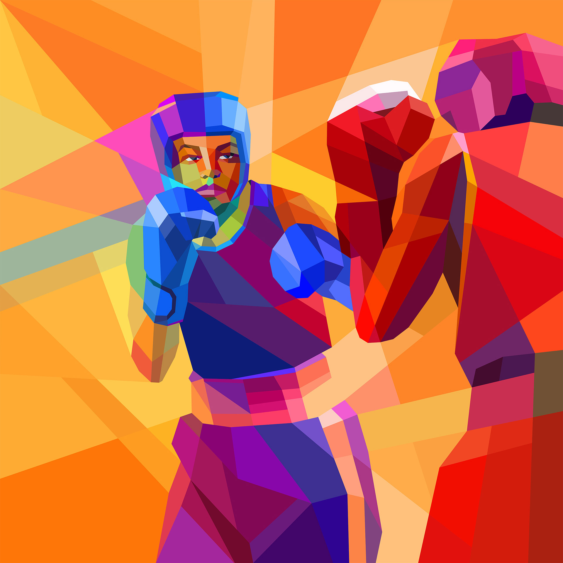 Boxing illustration in dynamic colors mosaic for the global sports event