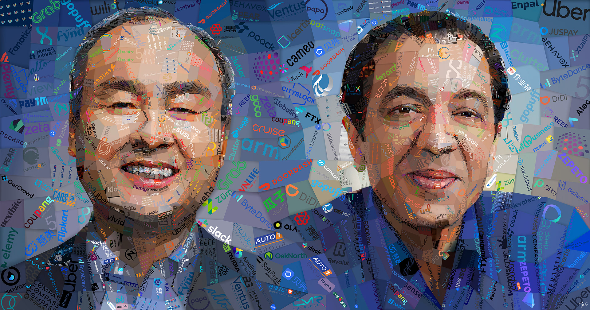 Corporate leader mosaic portraits from logos