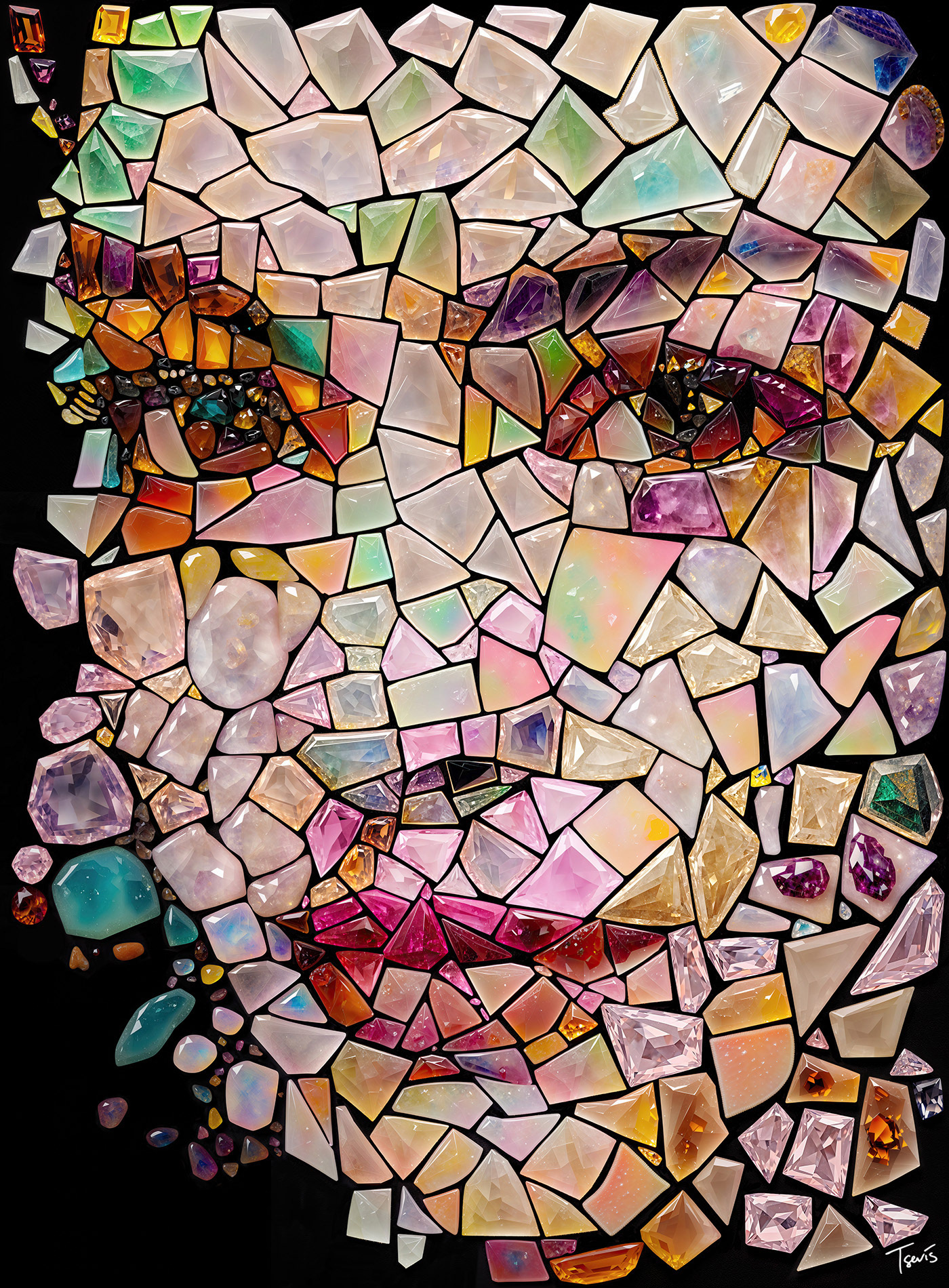 Anne Hathaway's image in precious stones, digital mural