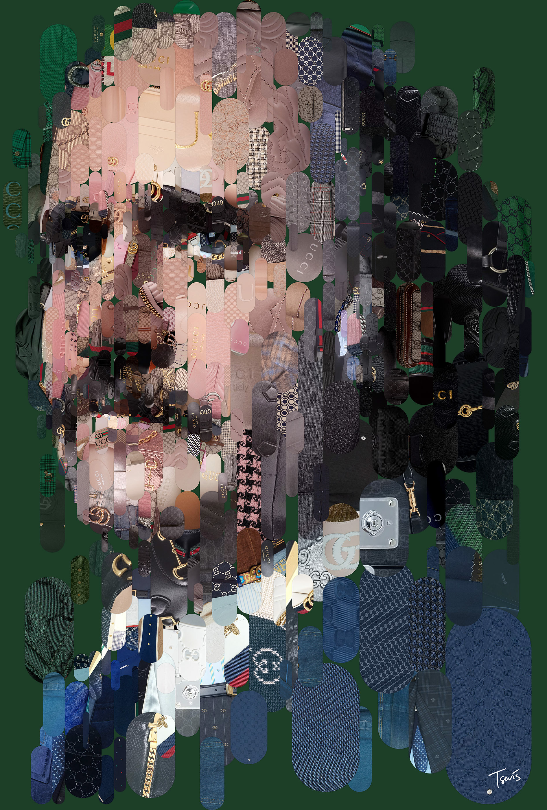 Jared Leto as Paolo Gucci in the film The House of Gucci, a digital mosaic portrait