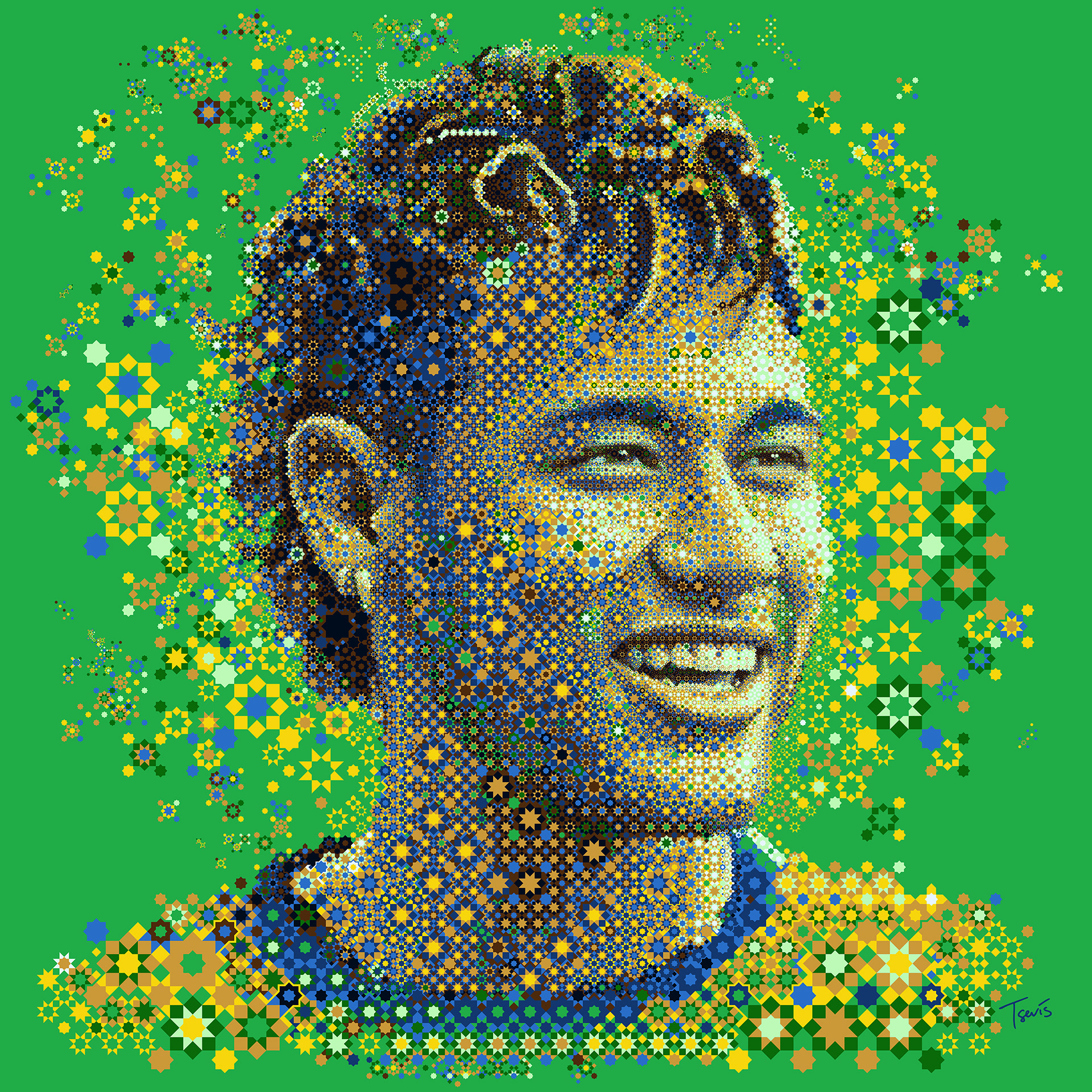 Neymar Jr art portrait as a mosaic, a Brazilian footballer in Qatar 2022 art project