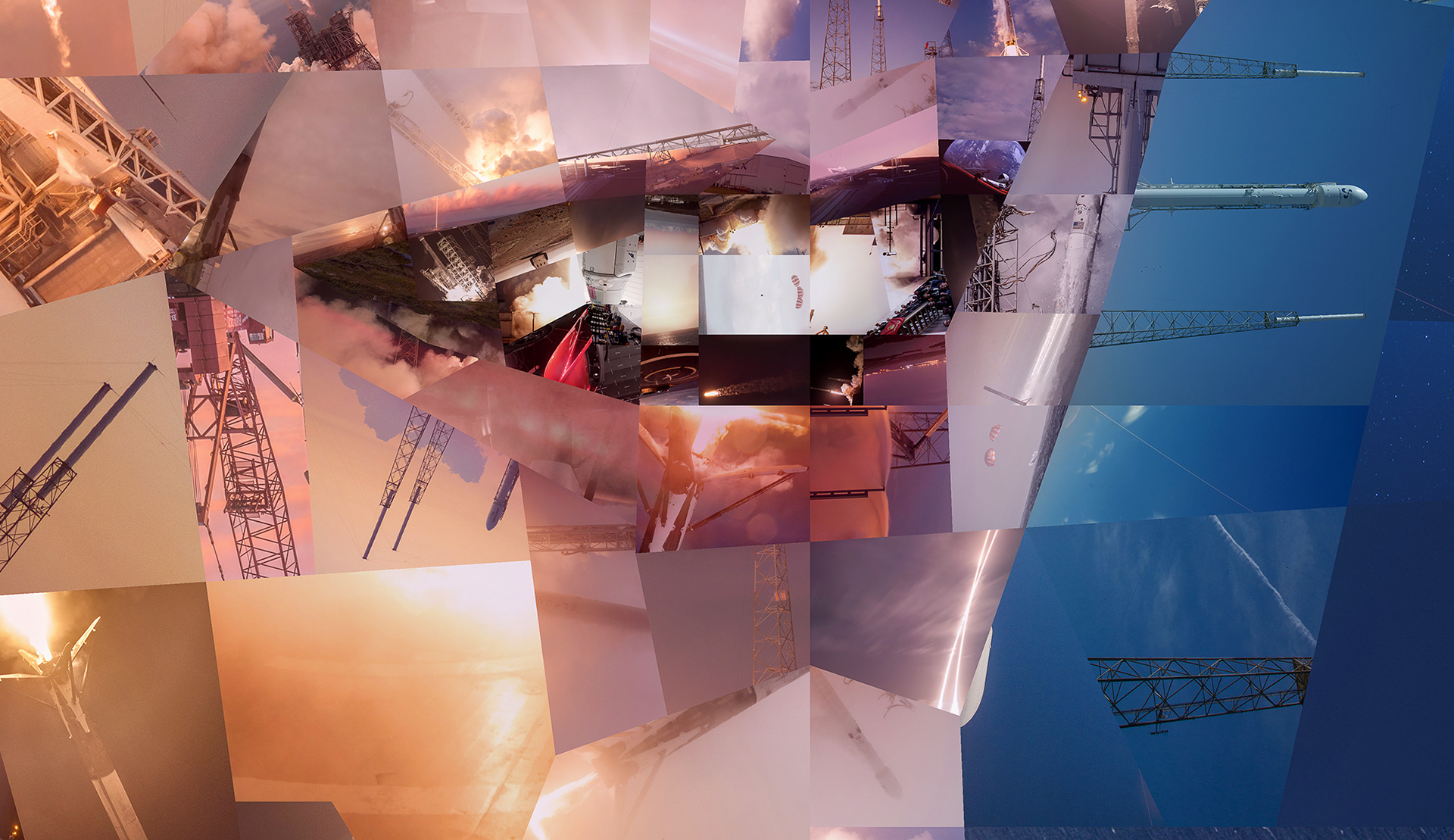 Digital mosaic from many rocket photos, tech industry artist collaboration