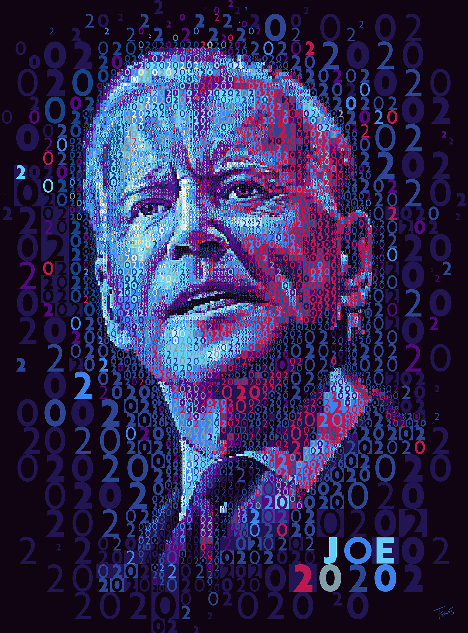 Joe 2020 portrait blue and red numbers mosaic for the 2020 U.S. election