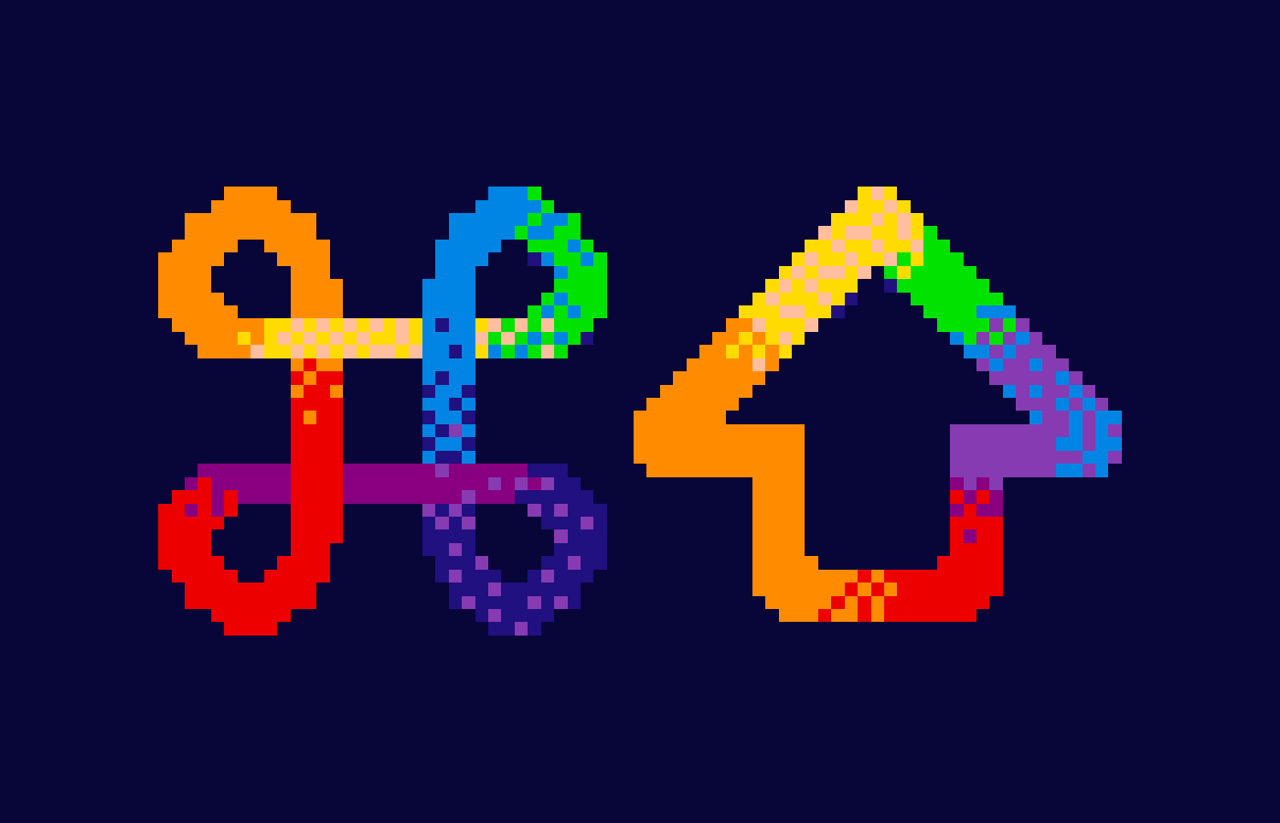 Pixelated Command (⌘) and Shift (⇧) symbols in vibrant colors against a dark background.