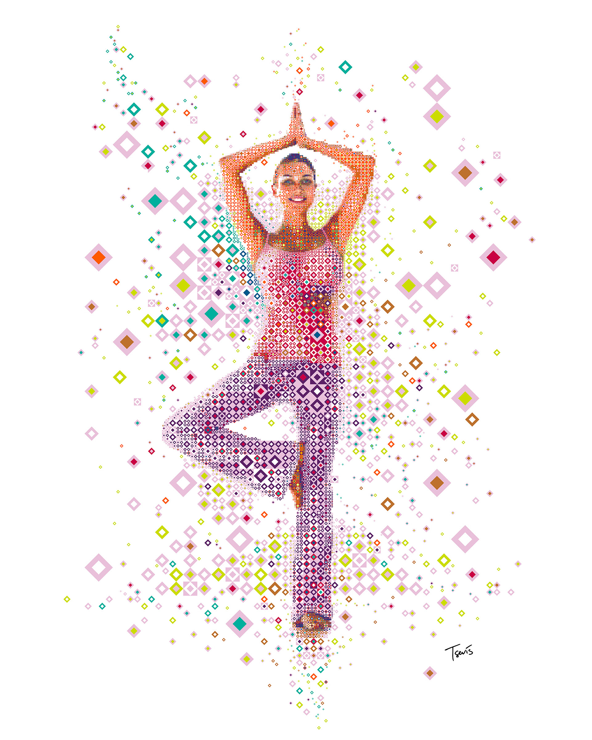 Yoga athlete, digital mosaic sports artwork