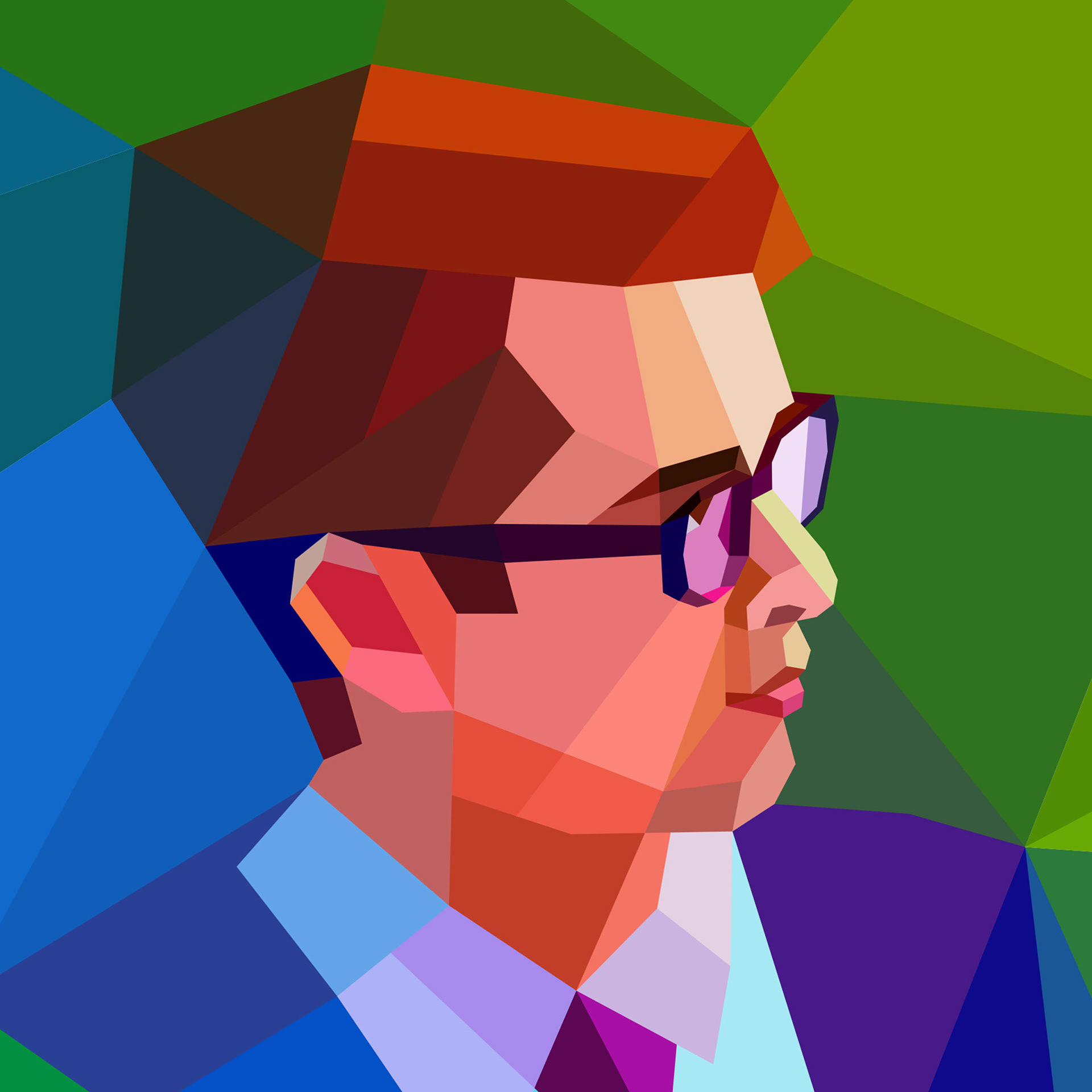 Man with glasses, Neo futuristic portrait in colors