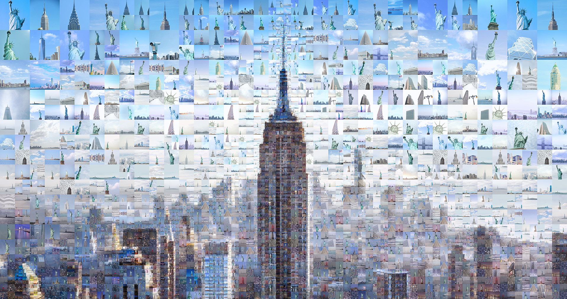 Digital portrait of the Empire State Building, a photo collage of NY for an international gallery