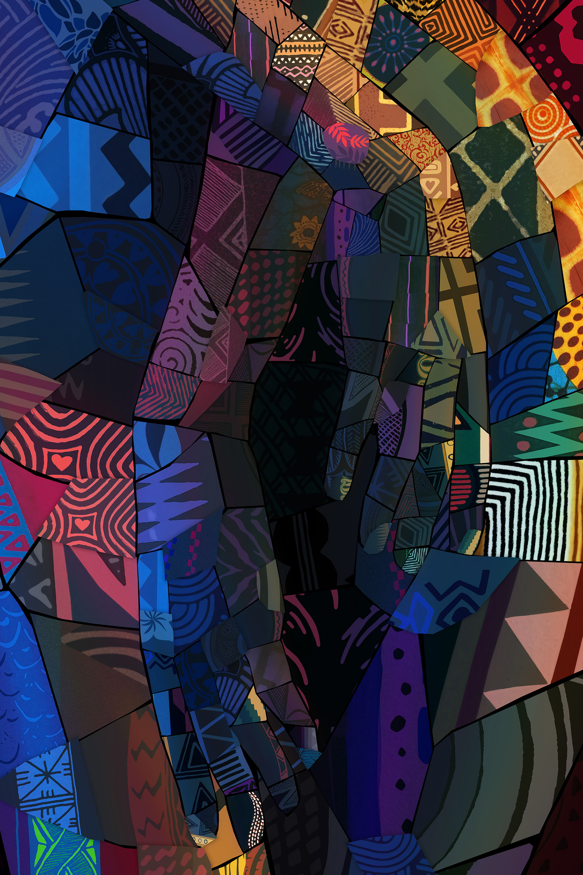 Digital mosaic painting from many patterns photos