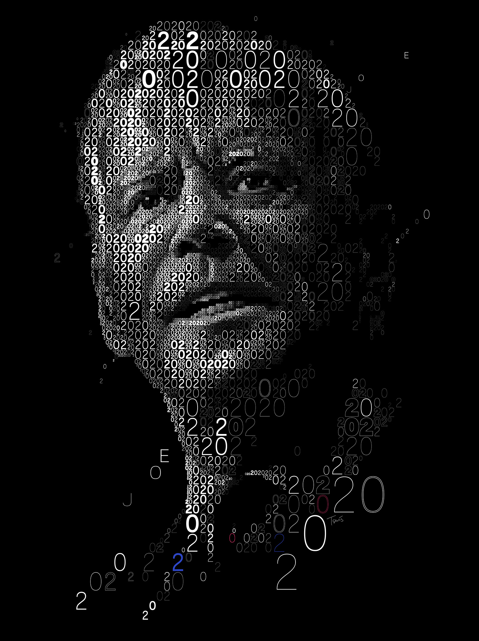 Black and white digital numbers mosaic portrait for Joe Biden’s 2020