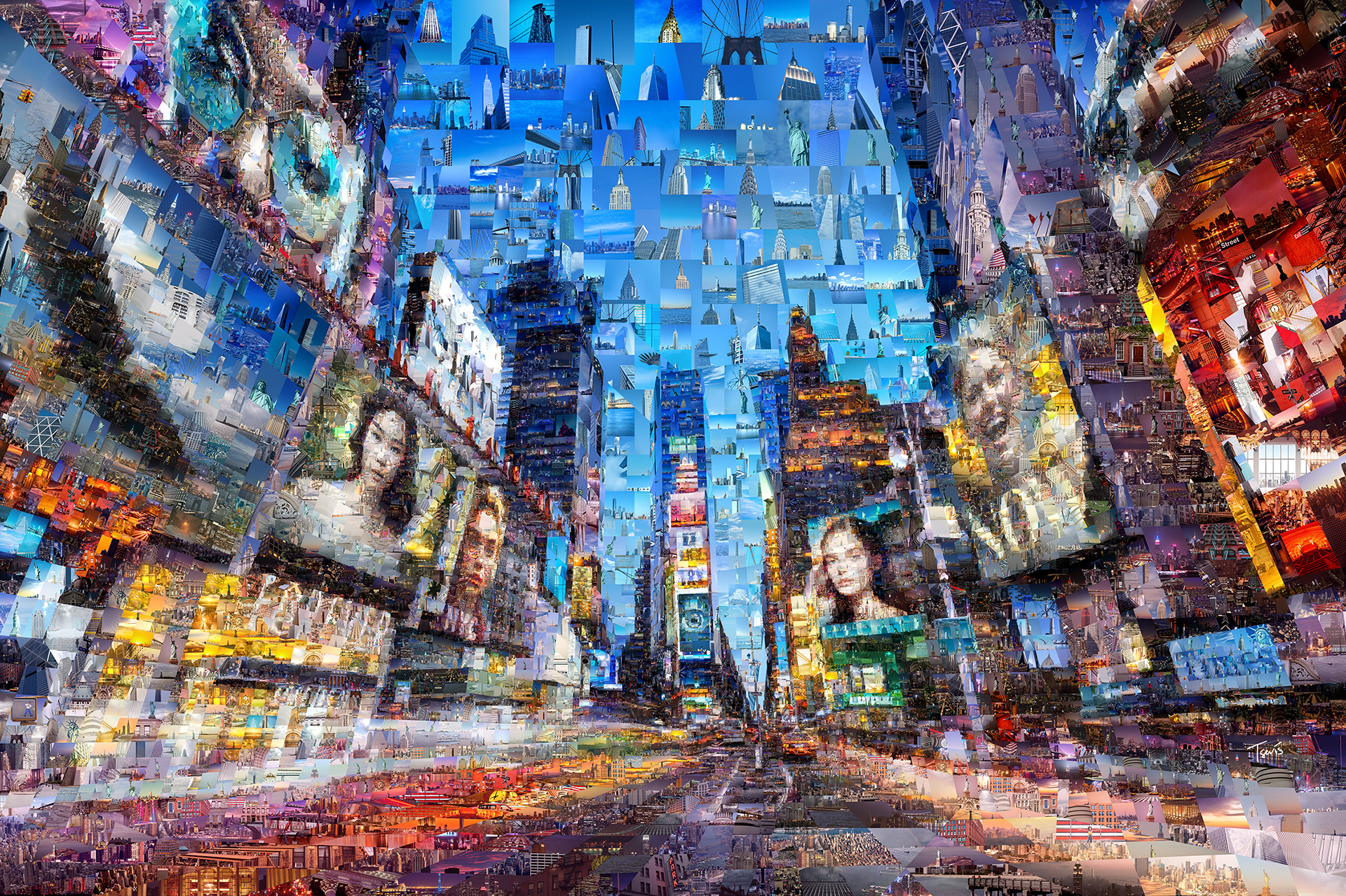 Times Square on a summer evening, photo mosaic wall art