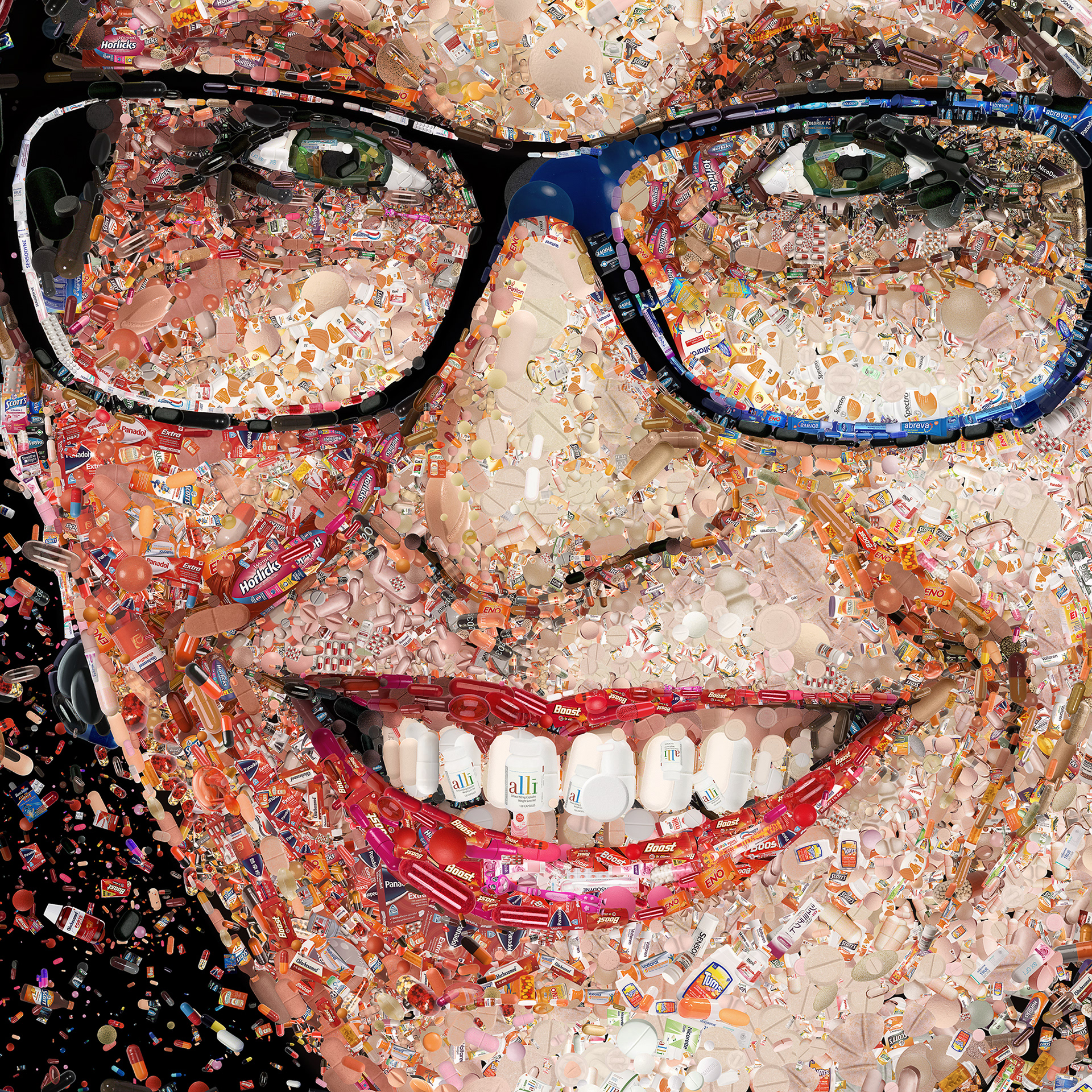 Walmsley's portrait digital mosaic from pills, news illustration for Fortune