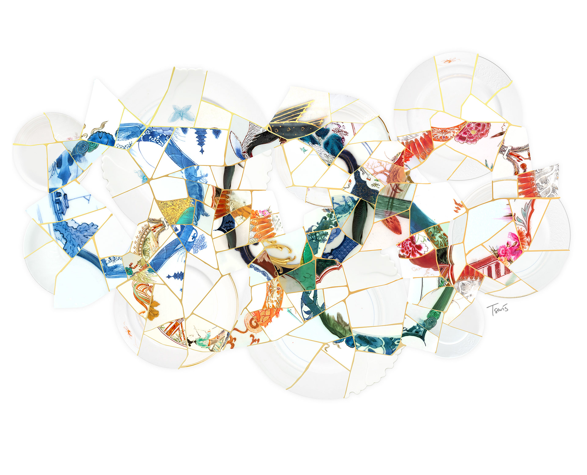Olympic sign Kintsugi art digital mosaic