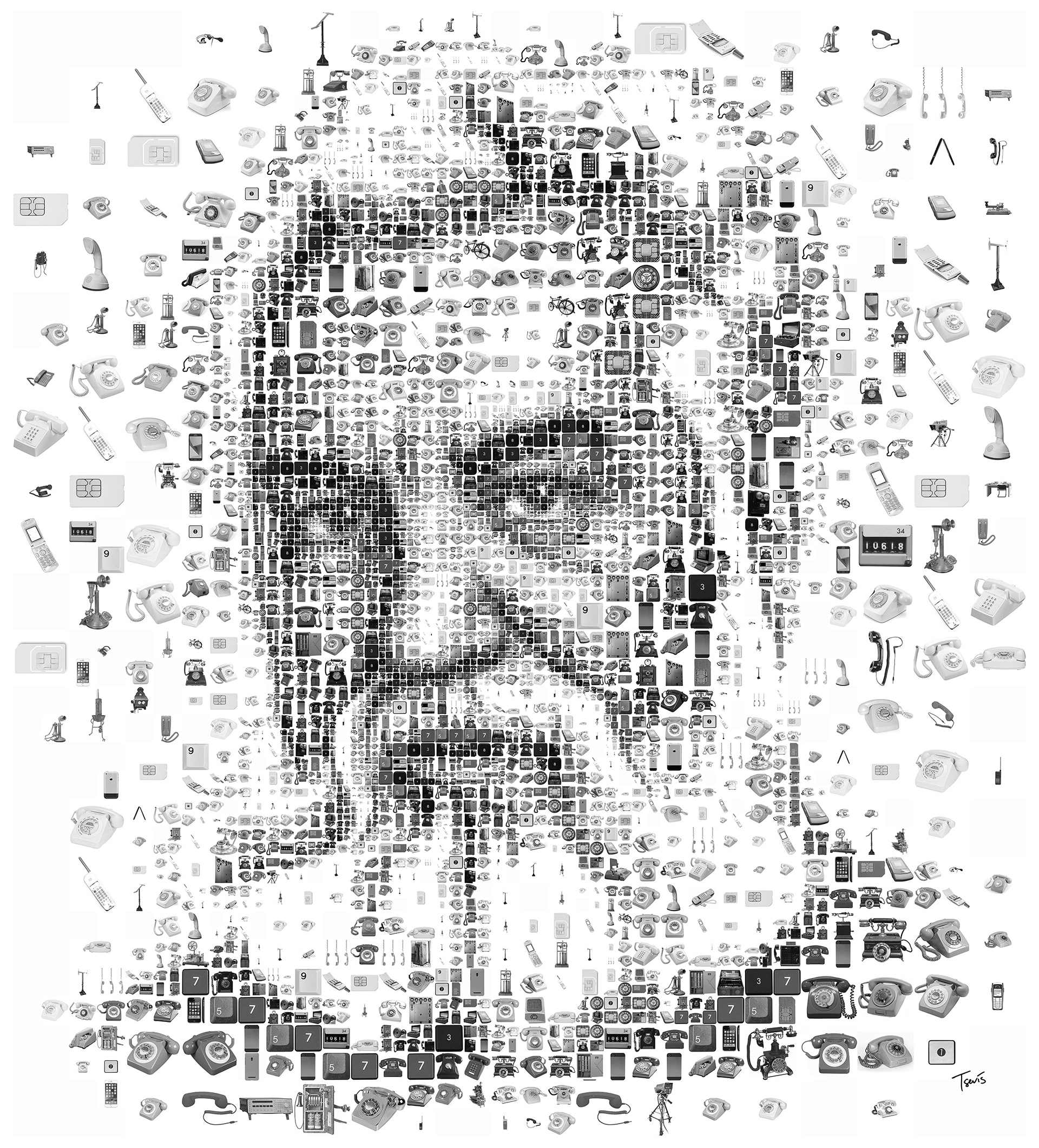 Graham Bell black and white portrait, Scottish inventor and scientist digital art, hotel decoration art