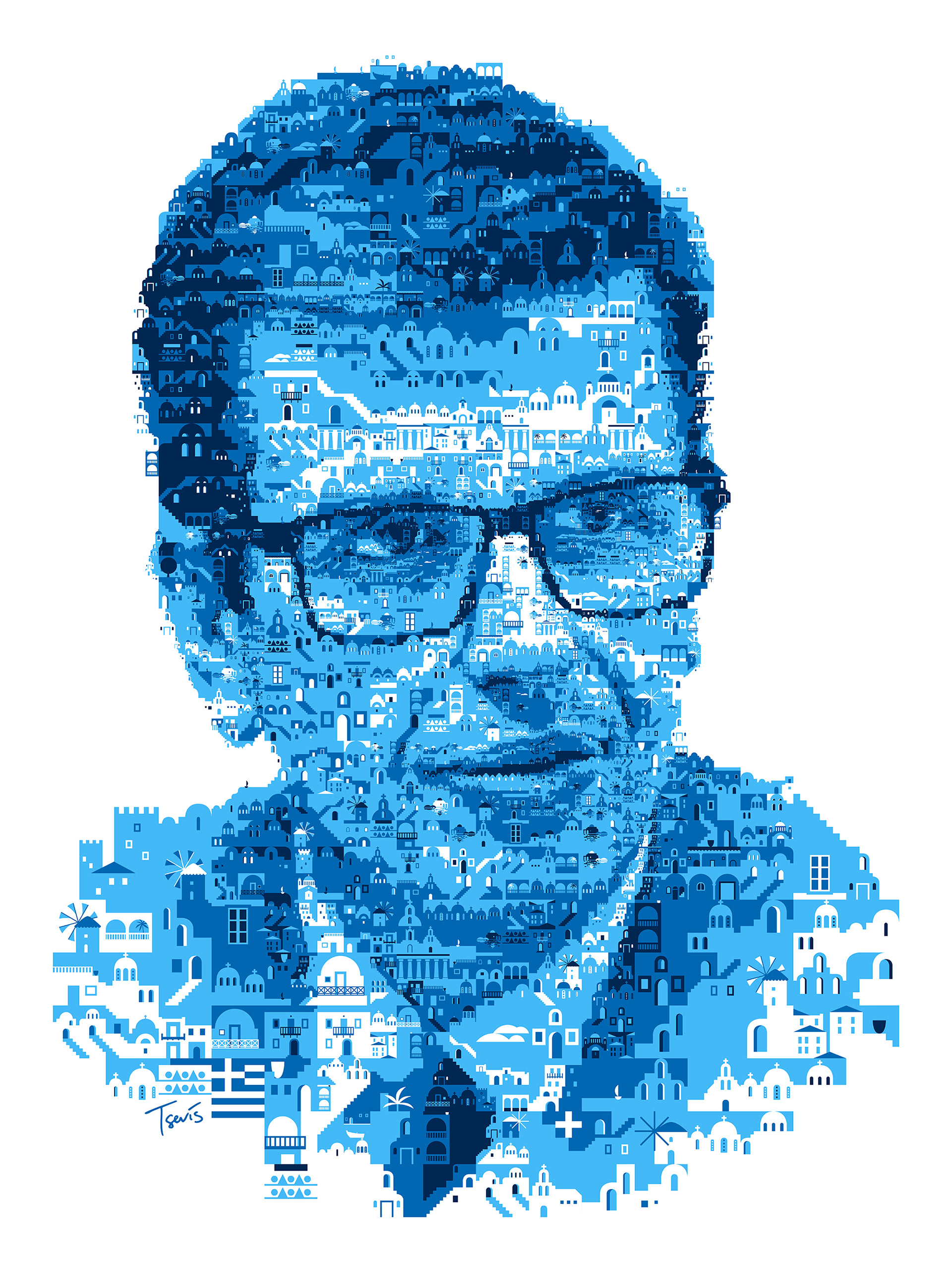 Artistic portrayal of Greek politicians in a mosaic style. Dimitris Kairidis contemporary portrait