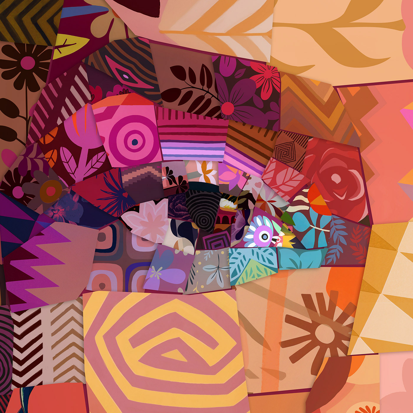 Vibrant mosaic detail of Zendaya from patterns and summer fashion. Top Model Art portrait
