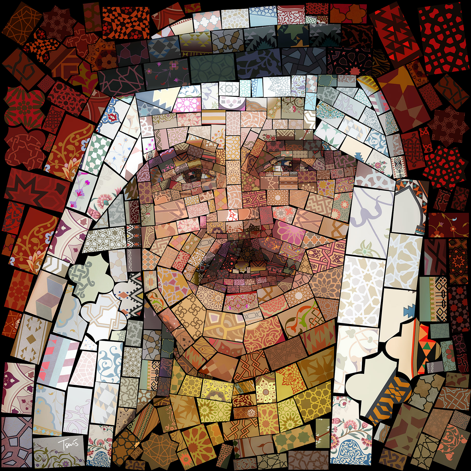 King Hamad Bin Isa Al Khalifa portrait in contemporary mosaic style